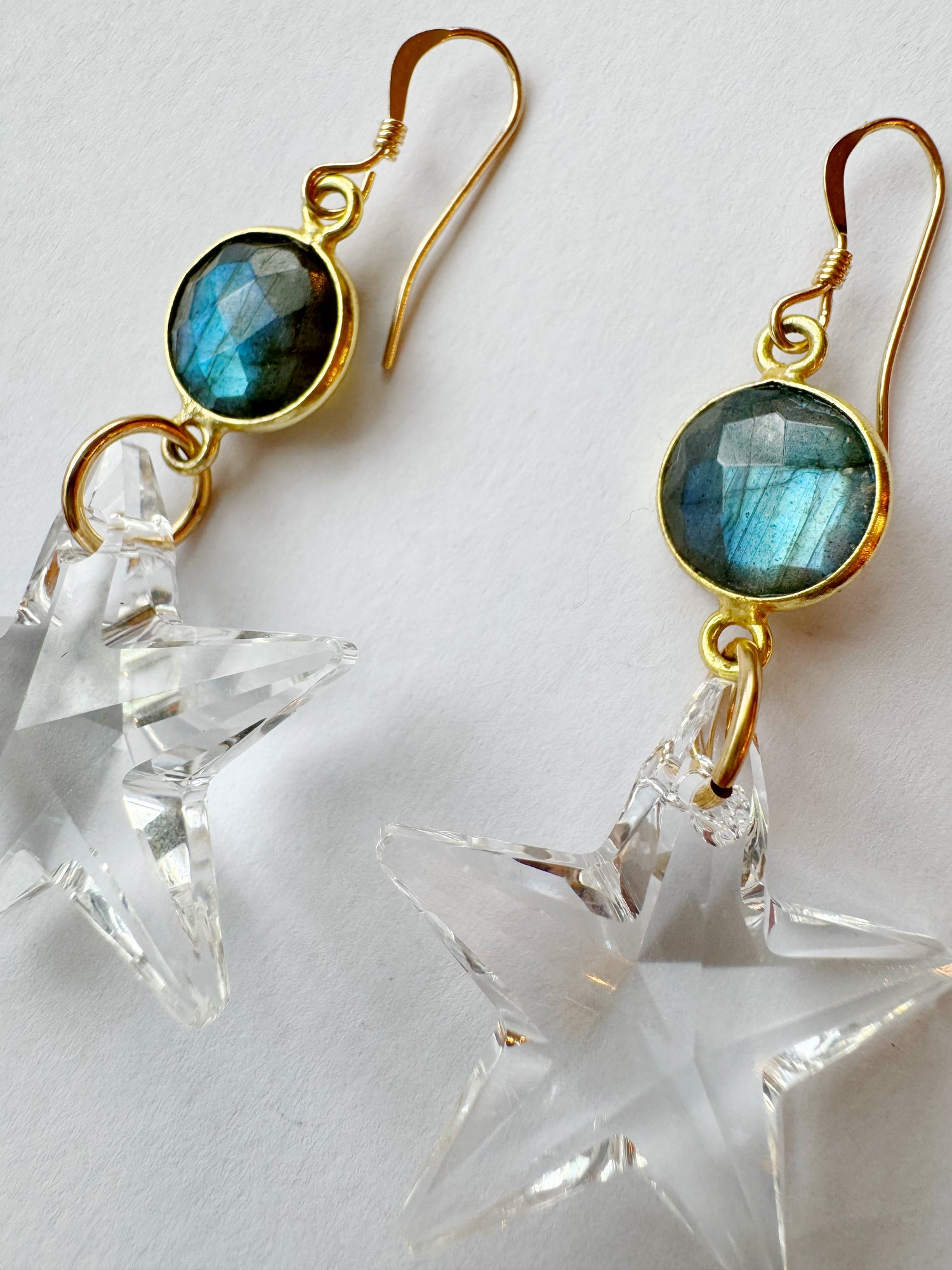 Labradorite + Clear Star Prism Gold Fill Earrings - Moon Room Shop and Wellness