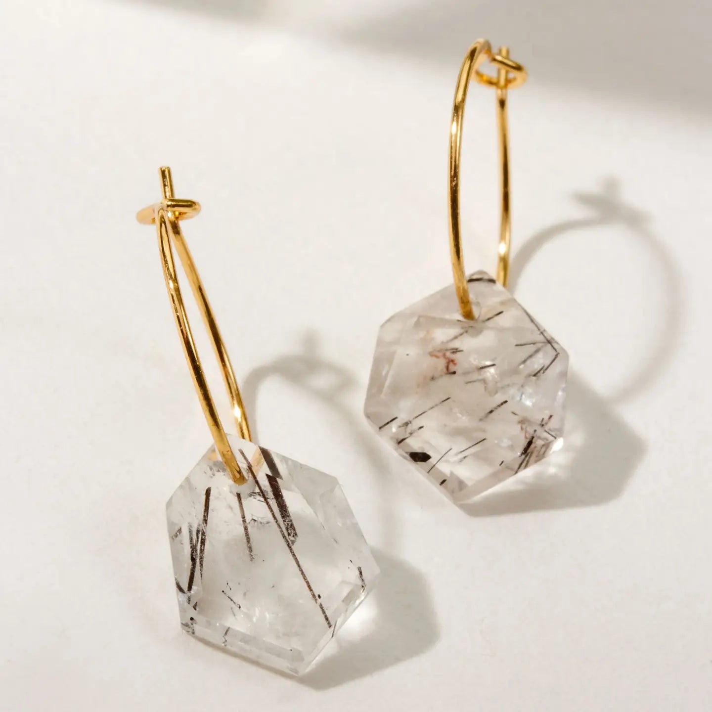 Blk Tourmaline Quartz -14Kt Sterling Silver Geometry Mini Hoop Earrings