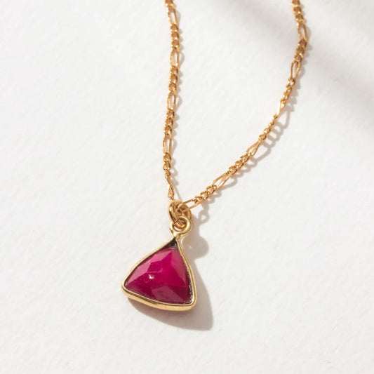 Ruby Triangle Dainty Necklace in Gold Plated Brass - Moon Room Shop and Wellness