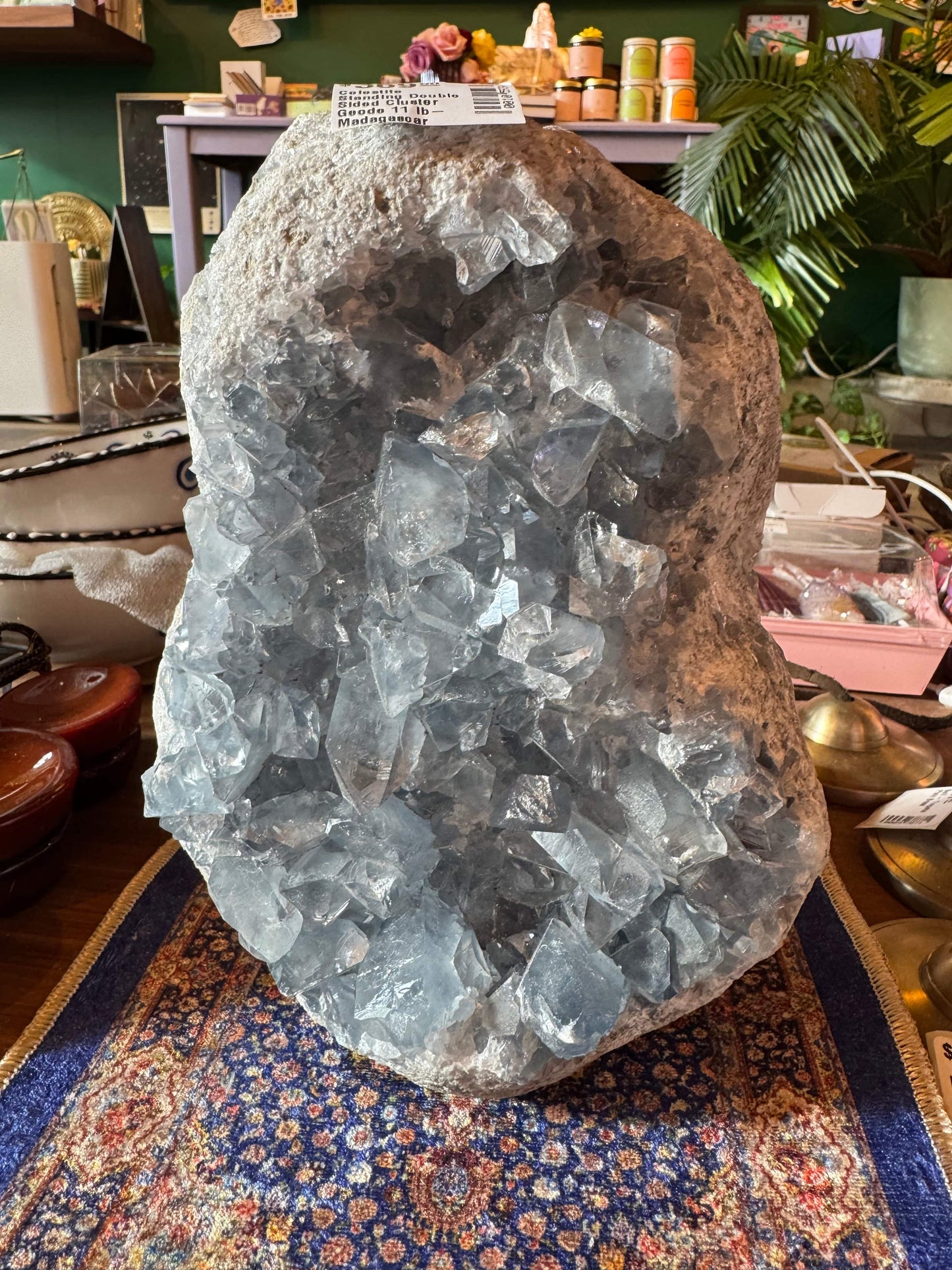 Large Celestite Standing Double Sided Cluster Geode 11 lb- Madagascar - Moon Room Shop and Wellness