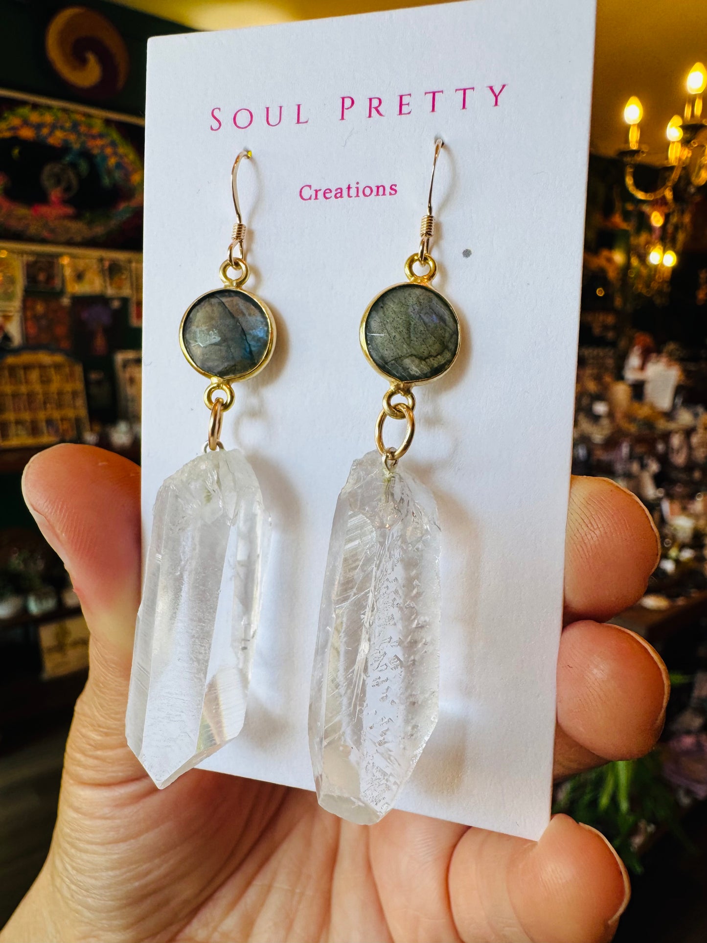 Soul Pretty Labradorite + Quartz Point Gold Fill Earrings - Moon Room Shop and Wellness