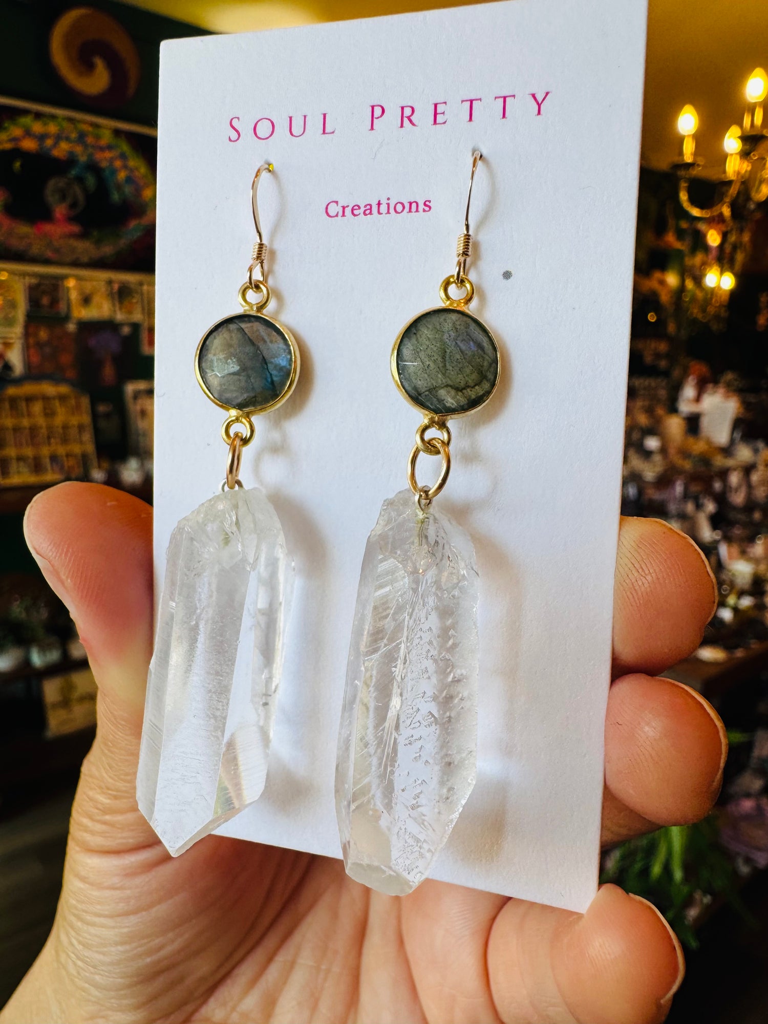 Soul Pretty Labradorite + Quartz Point Gold Fill Earrings - Moon Room Shop and Wellness