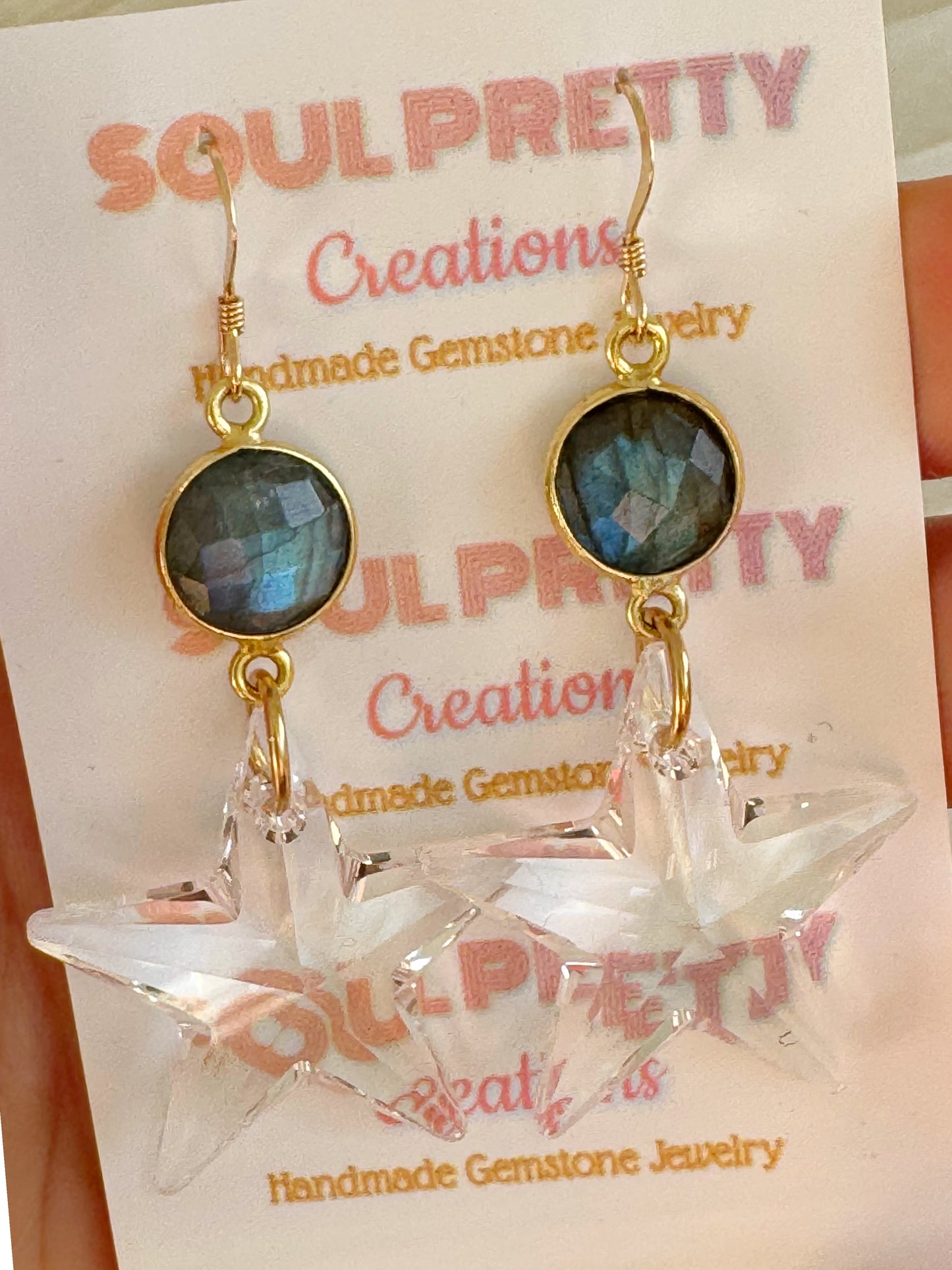 Labradorite + Clear Star Prism Gold Fill Earrings - Moon Room Shop and Wellness