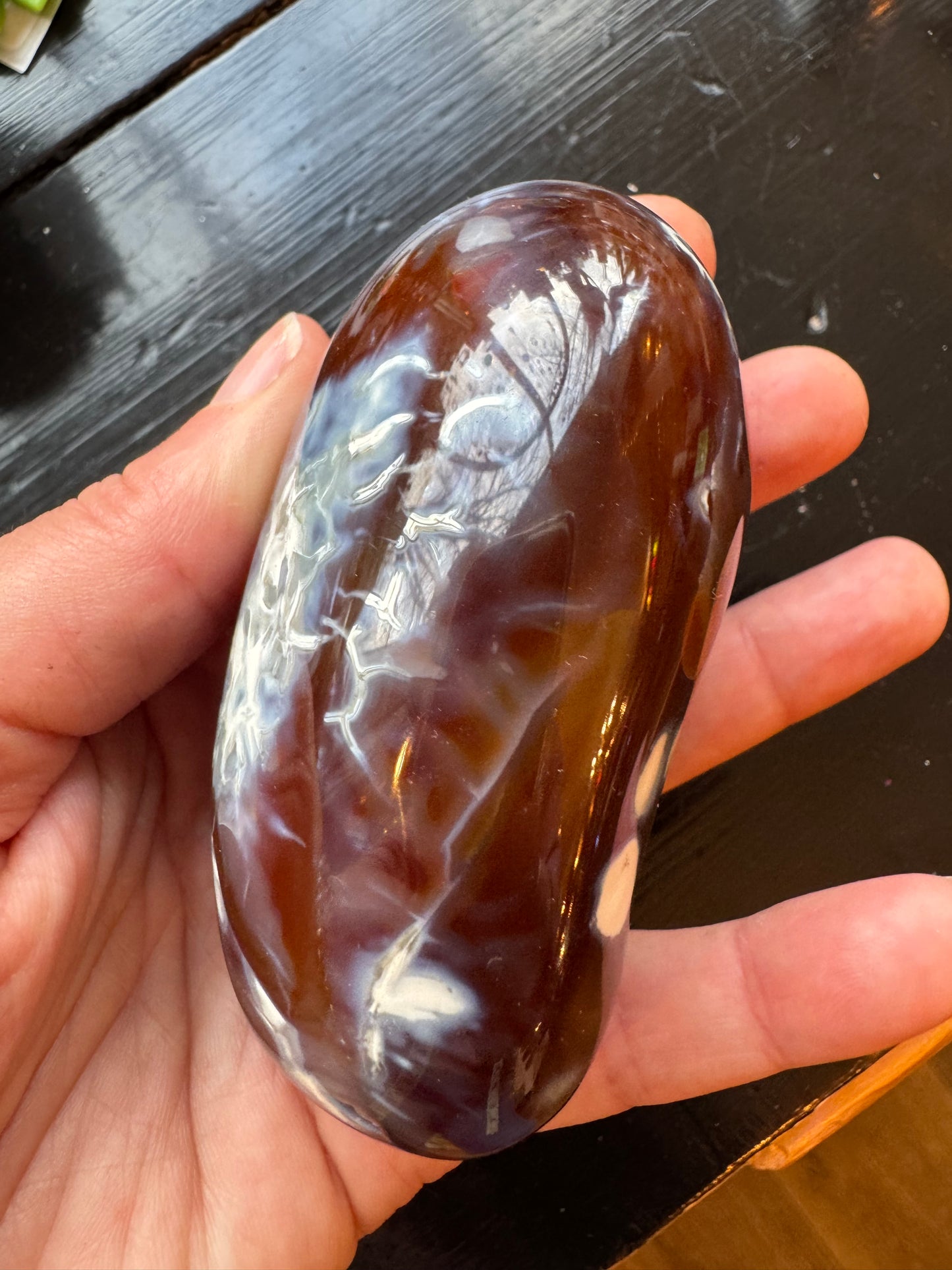 Carnelian Orca Agate Palm Stone 257 g - Madagascar - Moon Room Shop and Wellness