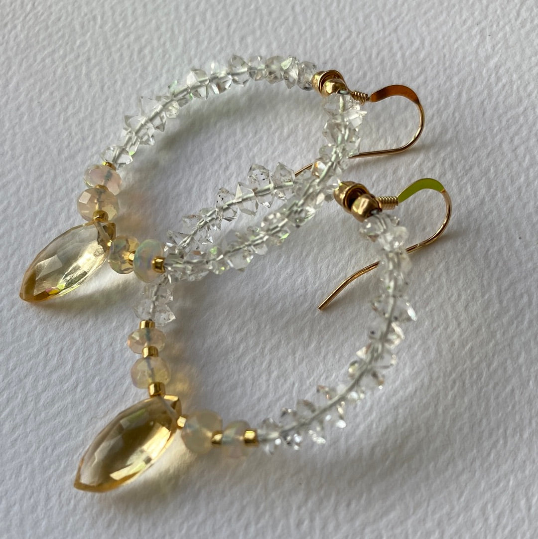 Ethiopian Opal + Citrine + Herlimer Diamond 14kt Gold Fill Earrings - Moon Room Shop and Wellness