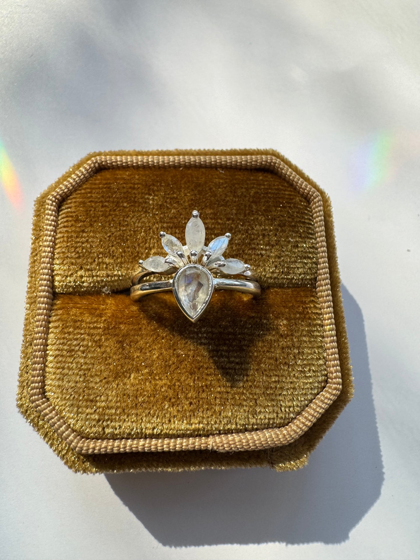 Nesting Moonstone Ring Set in Sterling Silver Sizes 6, 8