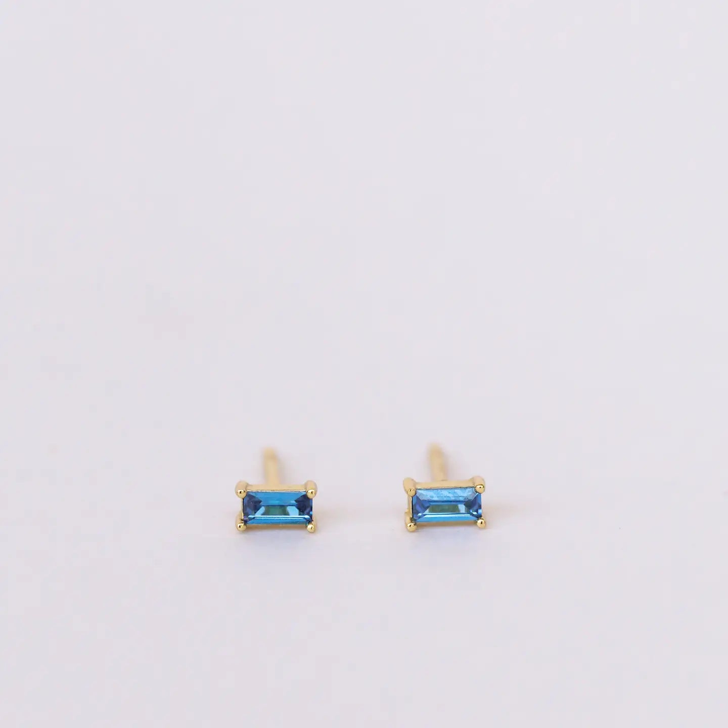 Sapphire Baguette 18kt Gold Plated Sterling Silver Earrings - Moon Room Shop and Wellness