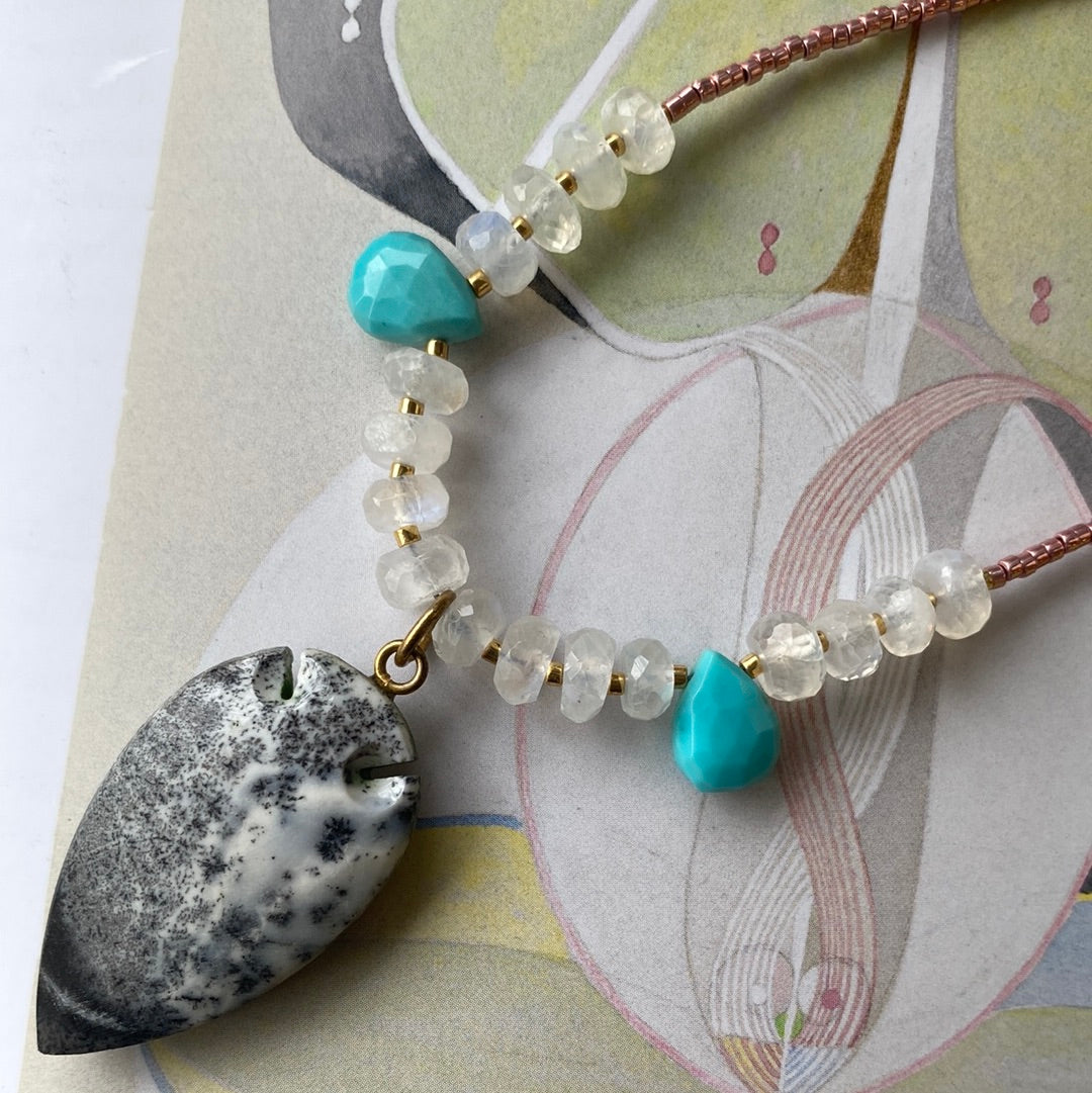 Dendritic Agate + Moonstone + Turquoise Handmade Necklace gold fill - Moon Room Shop and Wellness