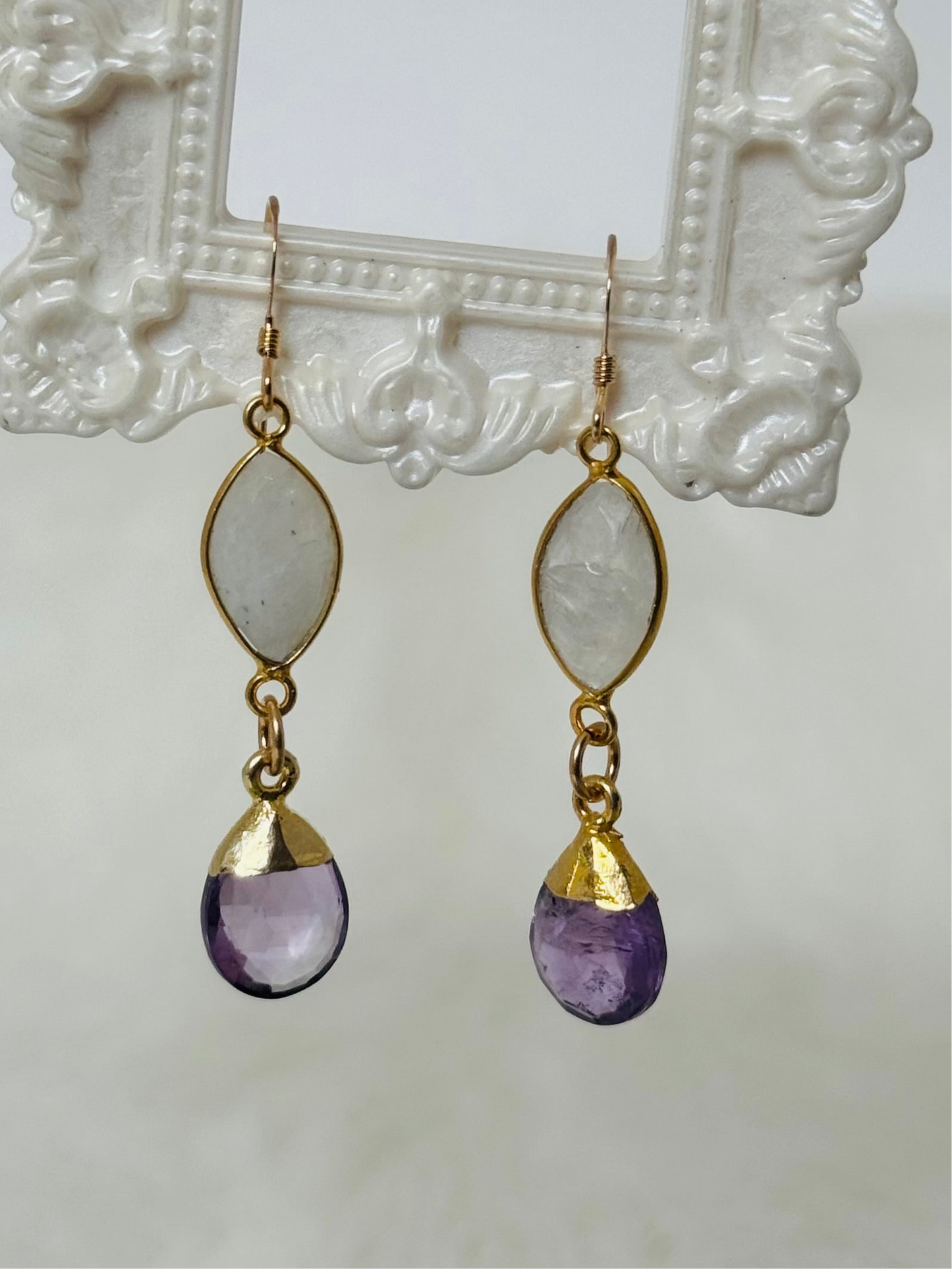 Soul Pretty Moonstone + Amethyst Gold Fill Earrings - Moon Room Shop and Wellness