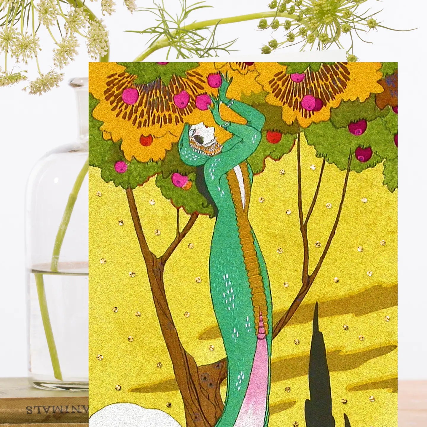 Art Deco Hand Glittered Greeting Card- Blank - Moon Room Shop and Wellness