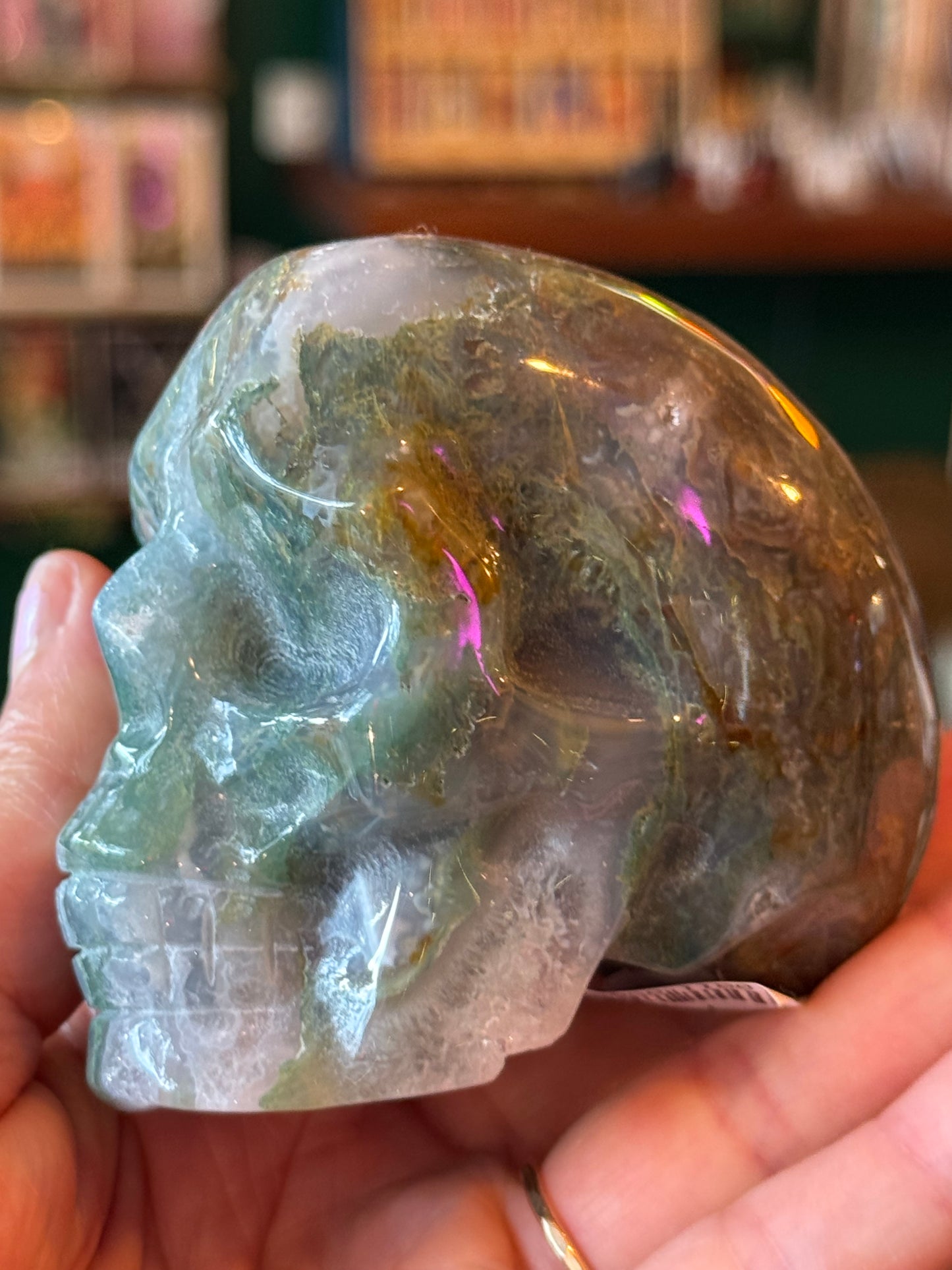 Moss Agate Skull- 358 g - China - Moon Room Shop and Wellness