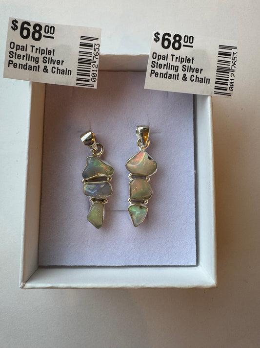 Opal Triplet Sterling Silver Pendant & Chain - Moon Room Shop and Wellness