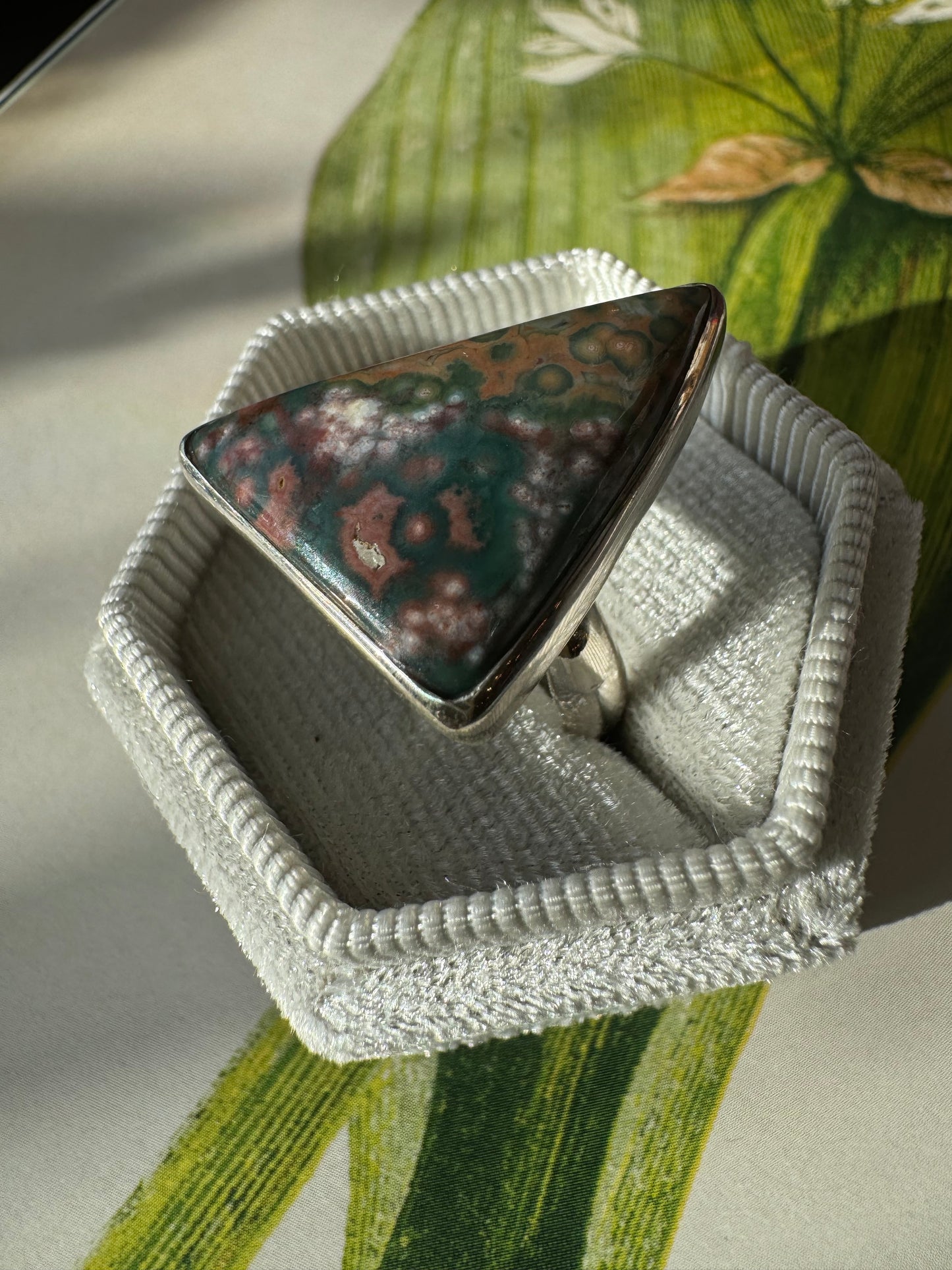 Ocean Jasper Sterling Silver Ring Adjustable Ring - Moon Room Shop and Wellness