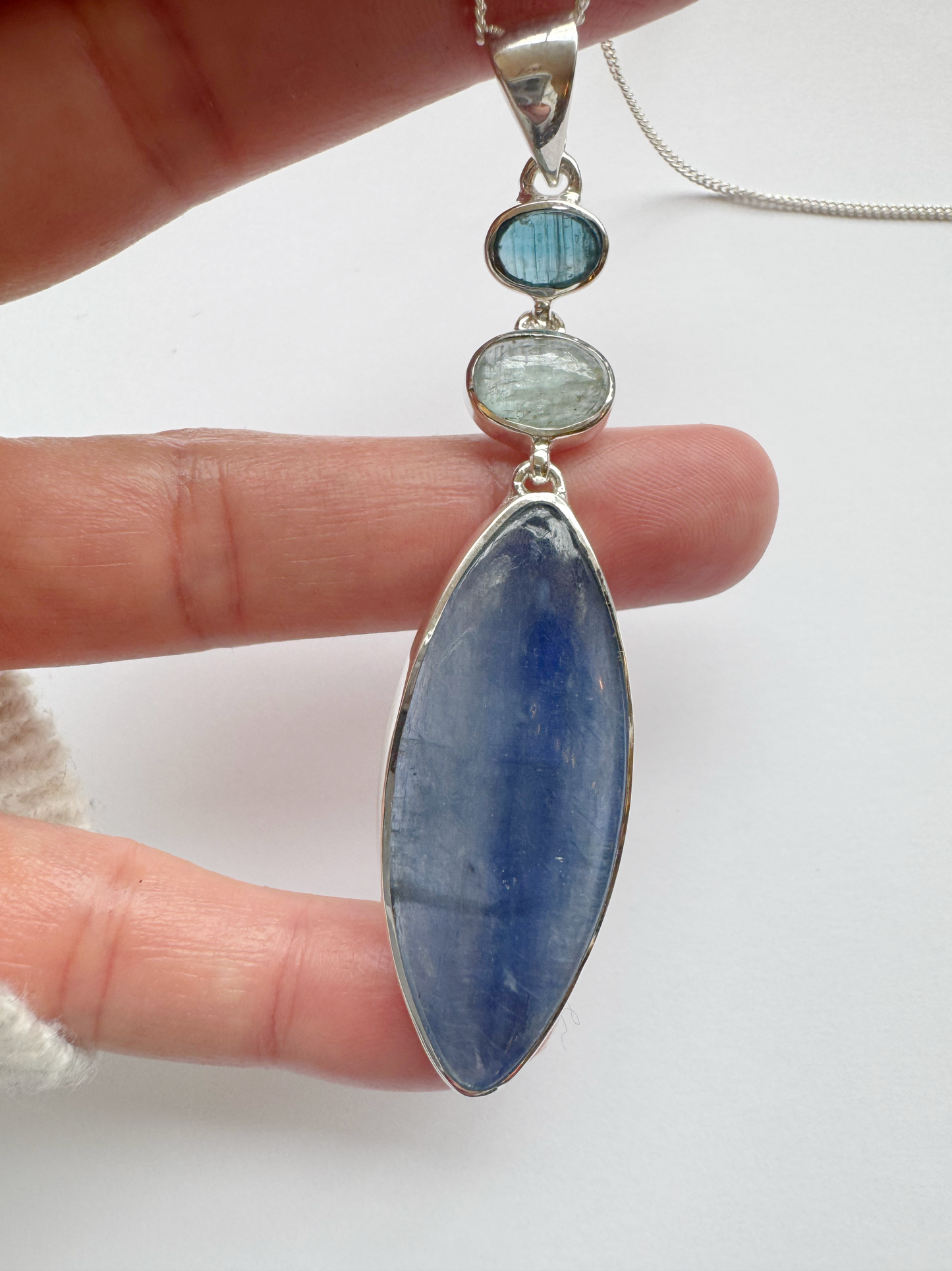 Blue Kyanite Sterling Silver Pendant w Chain - Moon Room Shop and Wellness