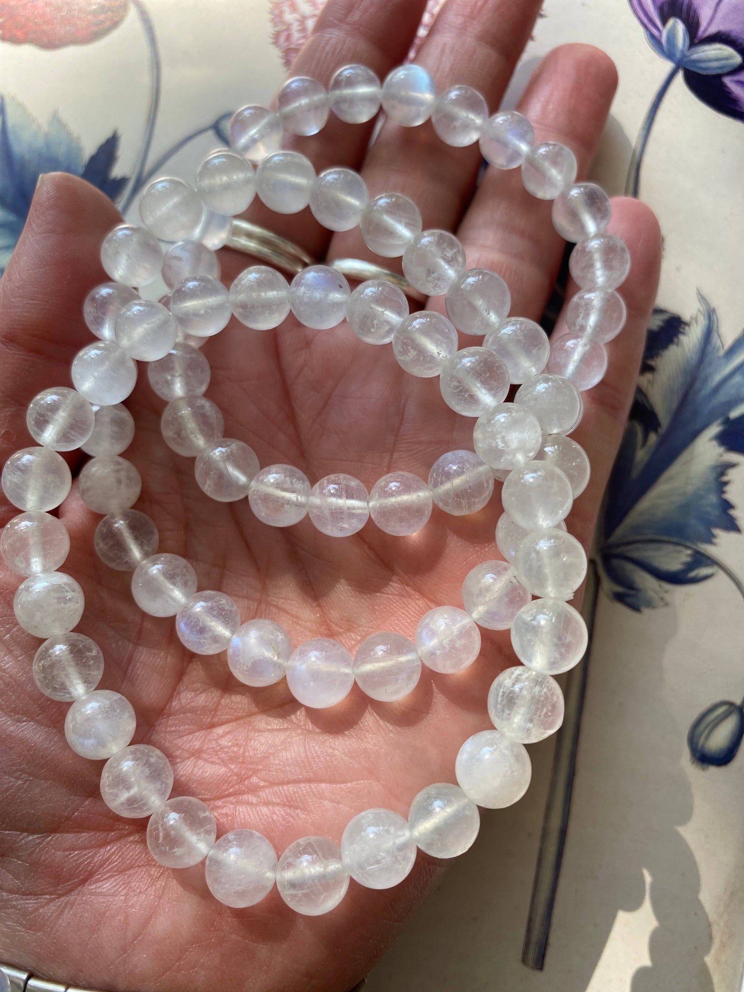 Moonstone Blue Flash Stretch Bracelet 8 mm - Moon Room Shop and Wellness