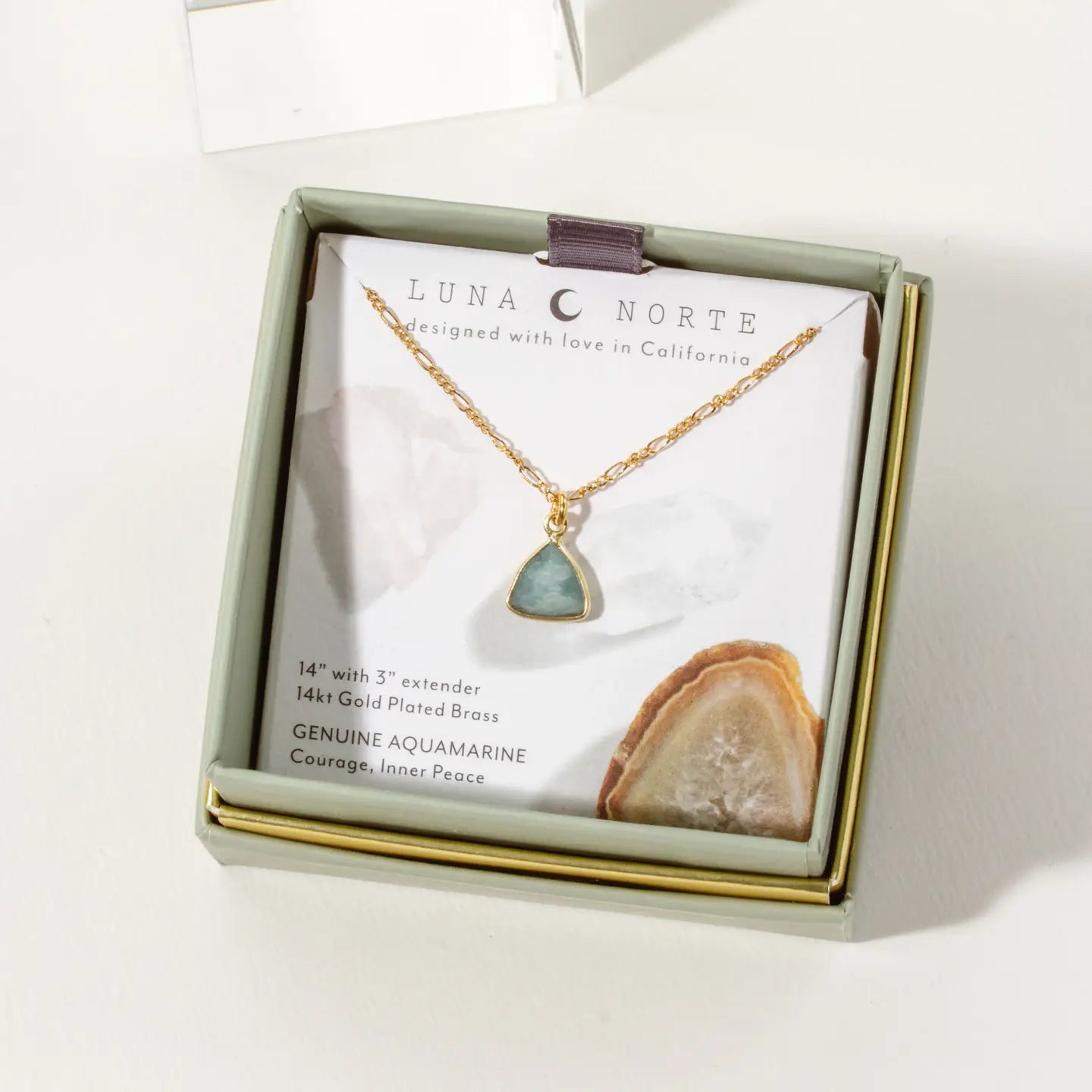 Aquamarine Triangle Dainty Necklace in Gold Plated Brass