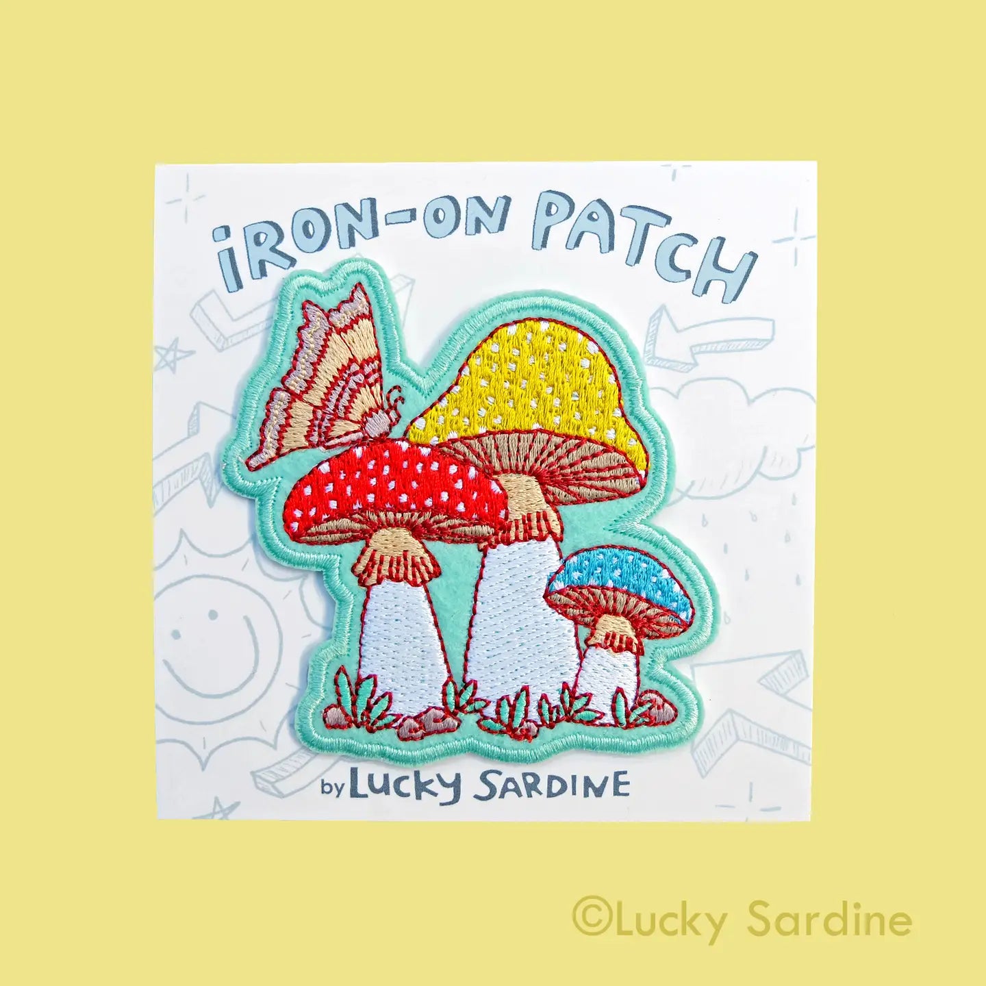 Mushroom Moth, Shrooms & Butterfly Embroidered Iron-On Patch