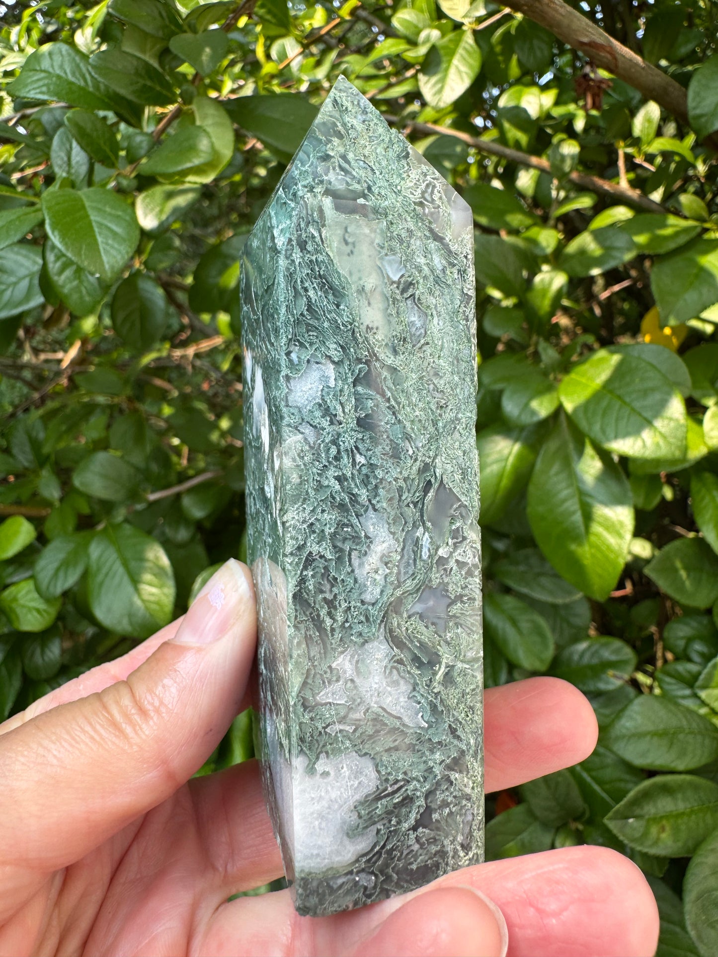 Moss Agate Tower 220 g - Moon Room Shop and Wellness