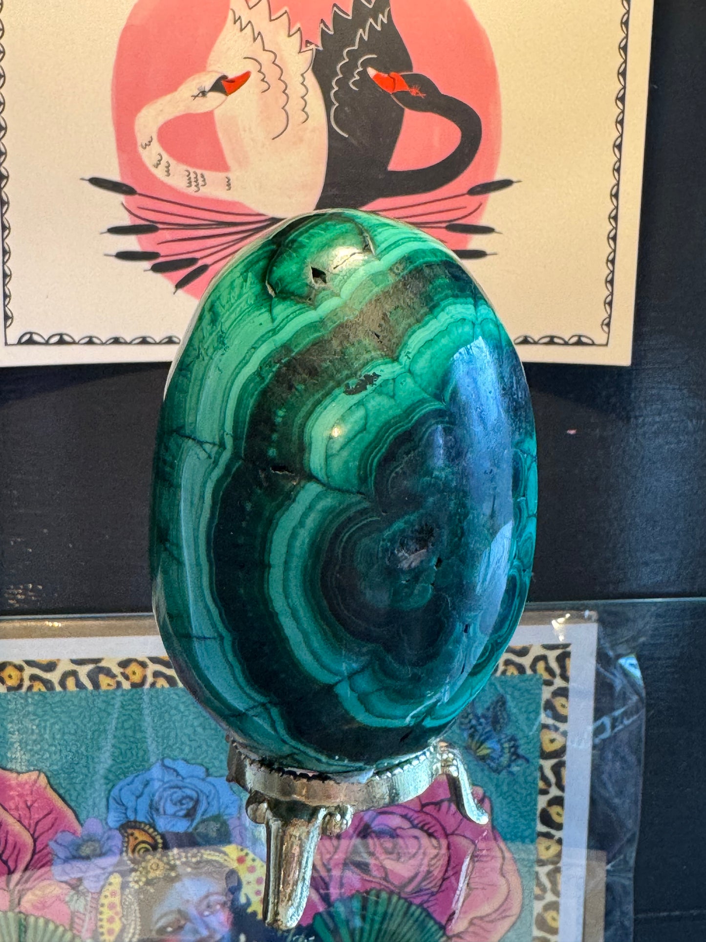 Malachite Egg with Stand 1.2 lb Congo Beauty - Moon Room Shop and Wellness