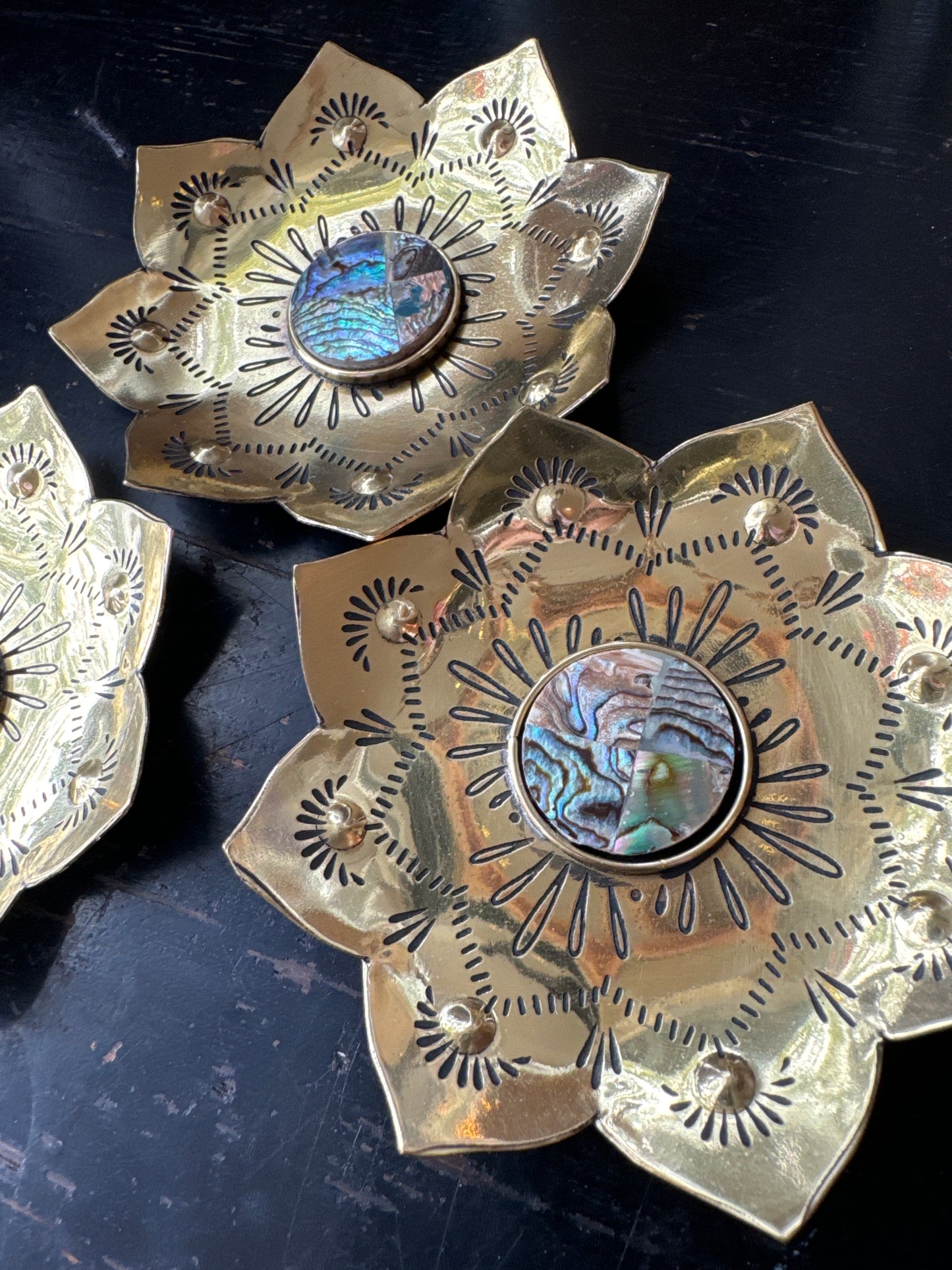 Kairavini Lotus Catch All Tray, Ring Dish - Brass, Abalone - Moon Room Shop and Wellness
