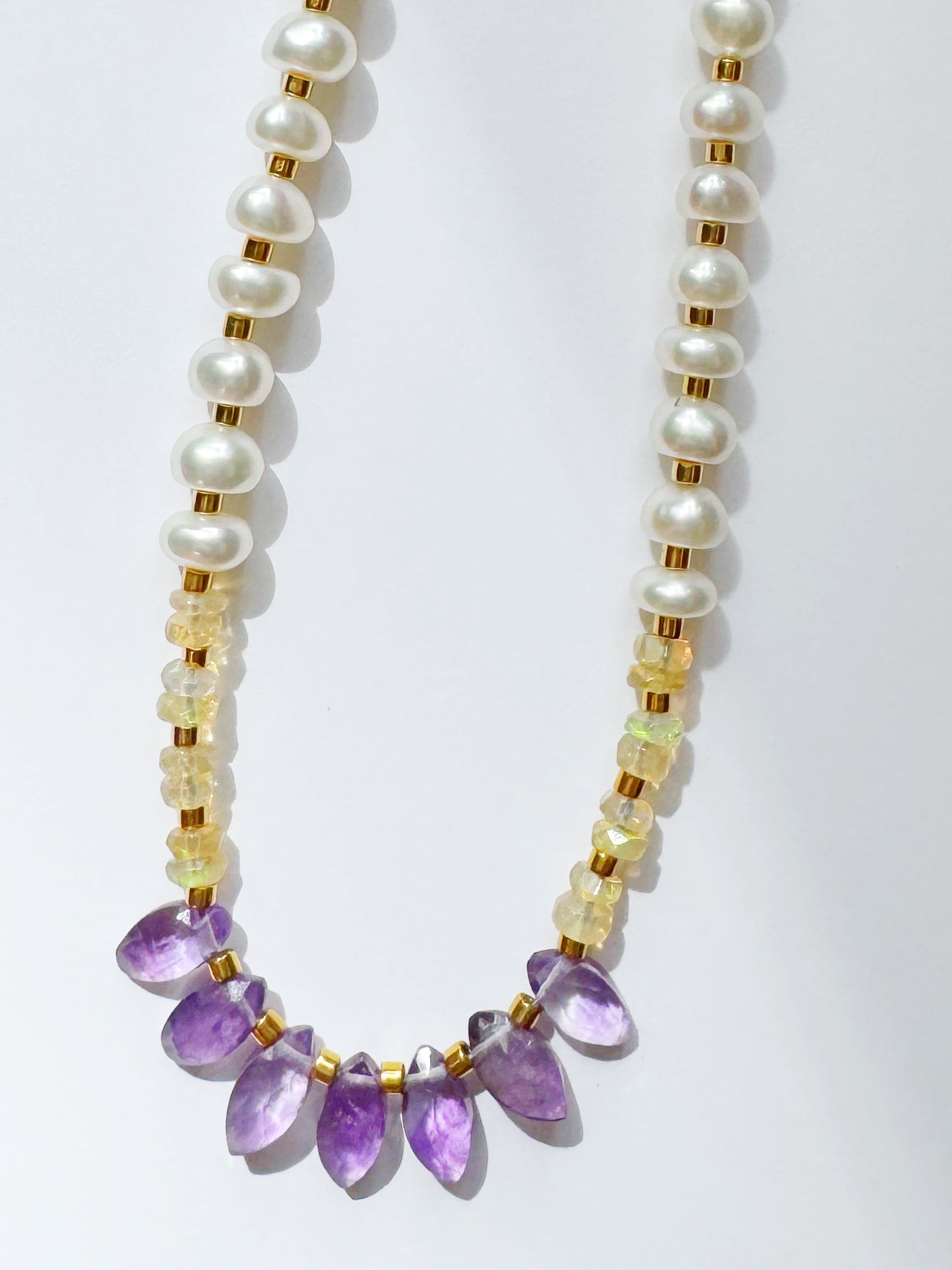 Pearl Ethiopian Opal Amethyst Handmade Necklace - Moon Room Shop and Wellness