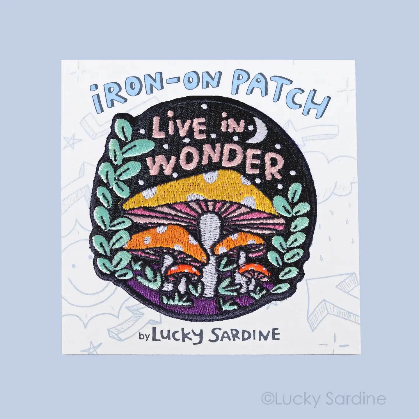 Live in Wonder, Magic Mushroom Embroidered Iron-On Patch