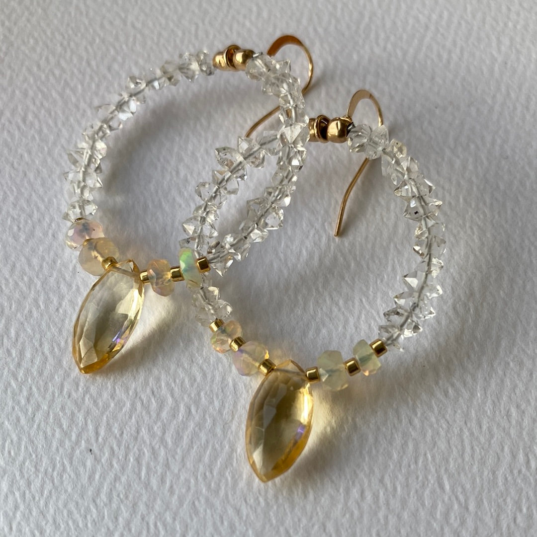 Ethiopian Opal + Citrine + Herlimer Diamond 14kt Gold Fill Earrings - Moon Room Shop and Wellness