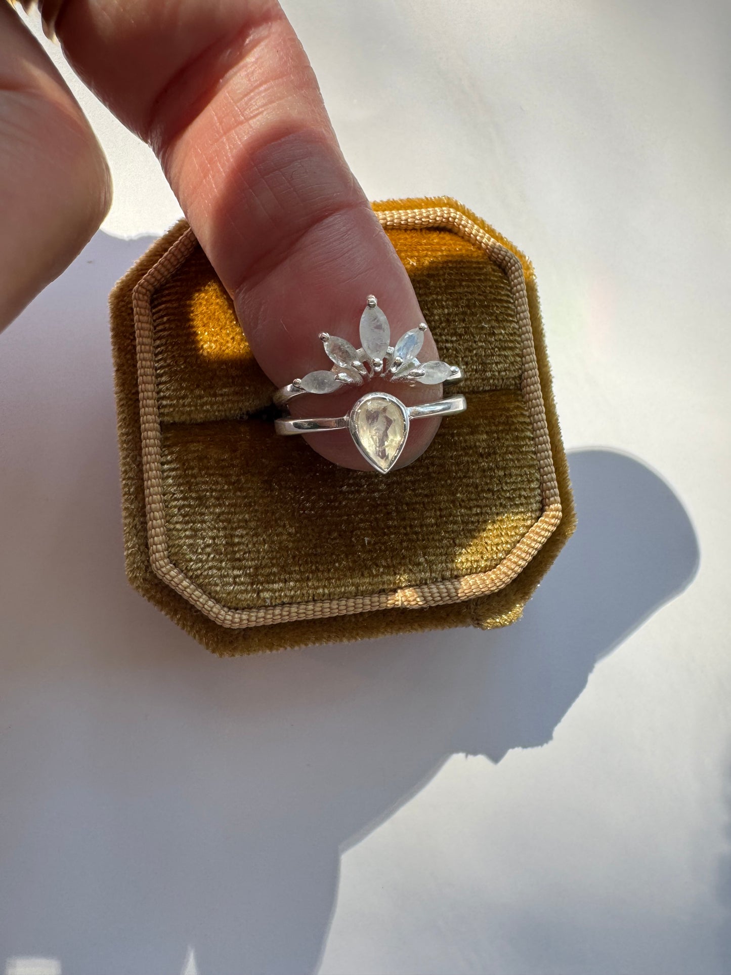 Nesting Moonstone Ring Set in Sterling Silver Sizes 6, 8