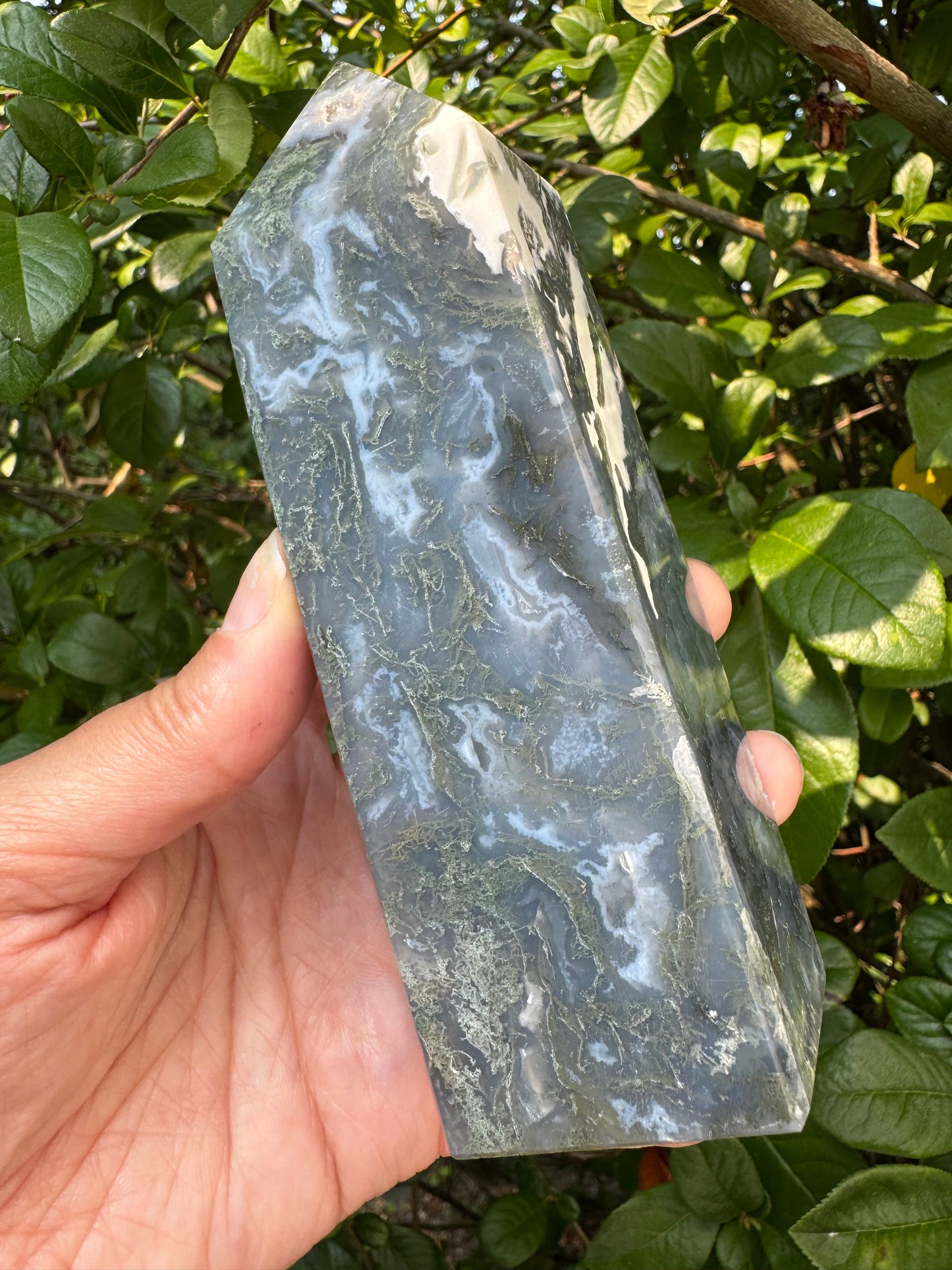 Moss Agate Tower 458 g - Moon Room Shop and Wellness
