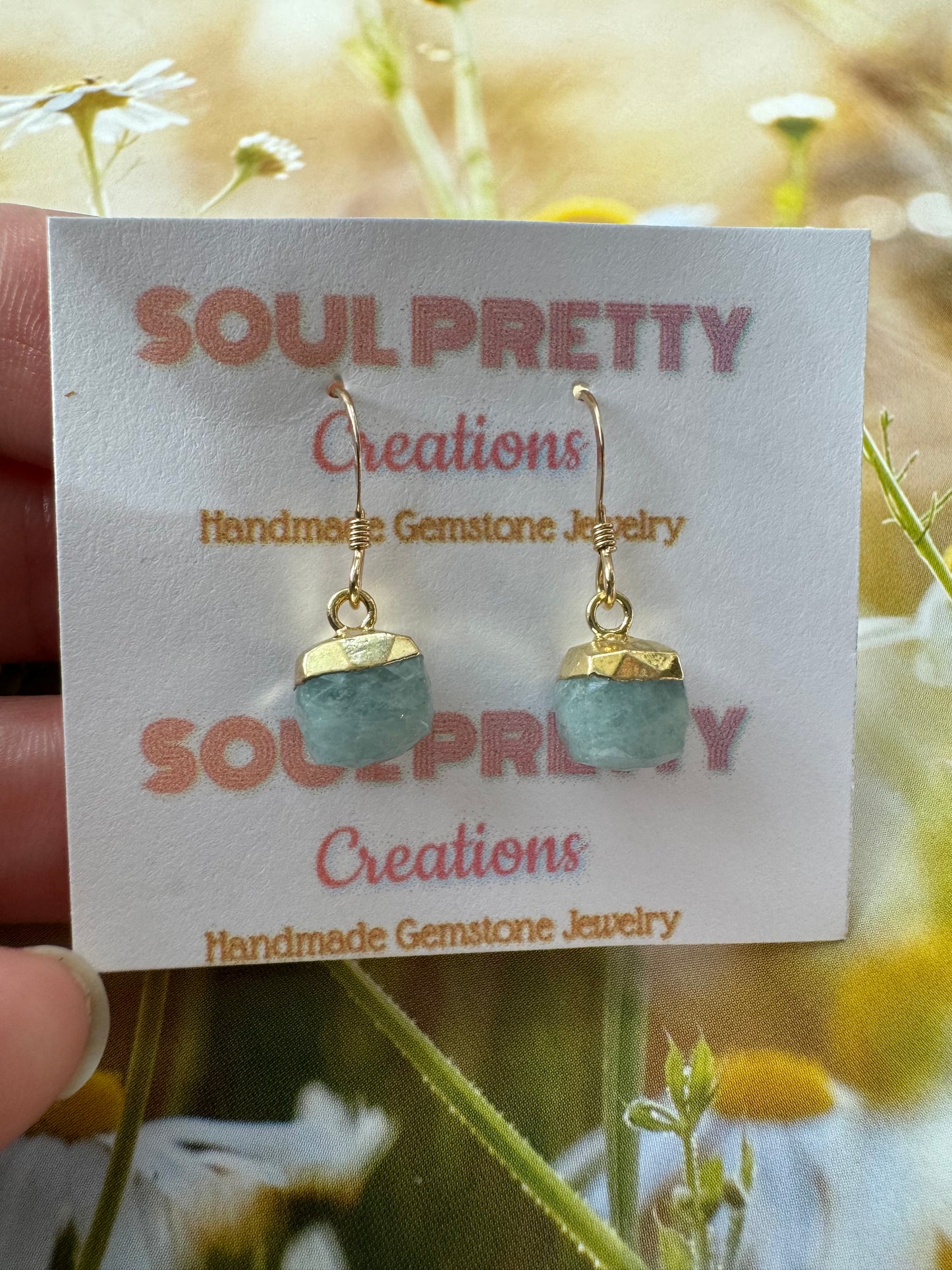 Amazonite Cube Gold Fill Earrings - Moon Room Shop and Wellness
