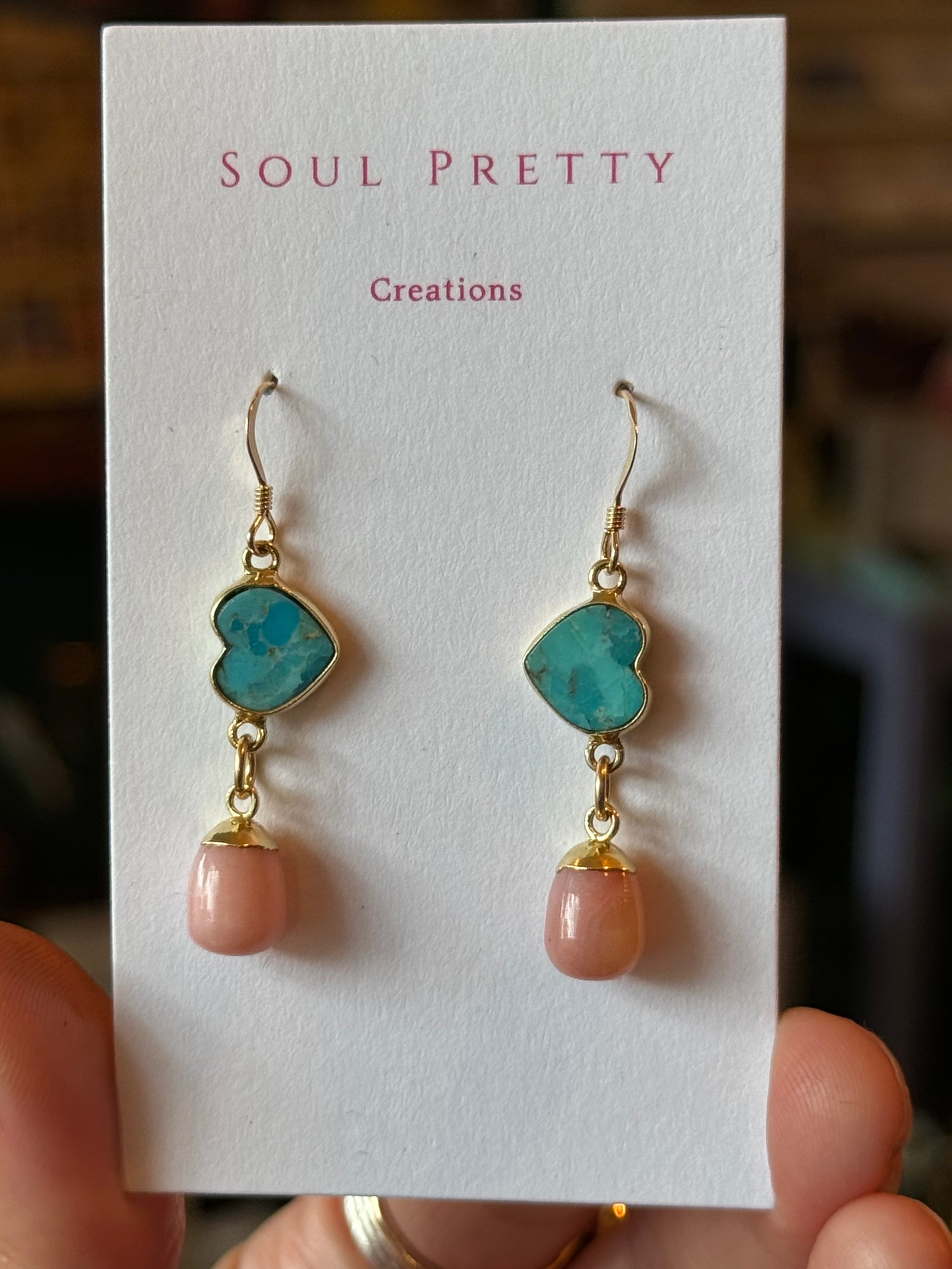 Soul Pretty Howlite Turquoise + Pink Opal Gold Fill Earrings - Moon Room Shop and Wellness