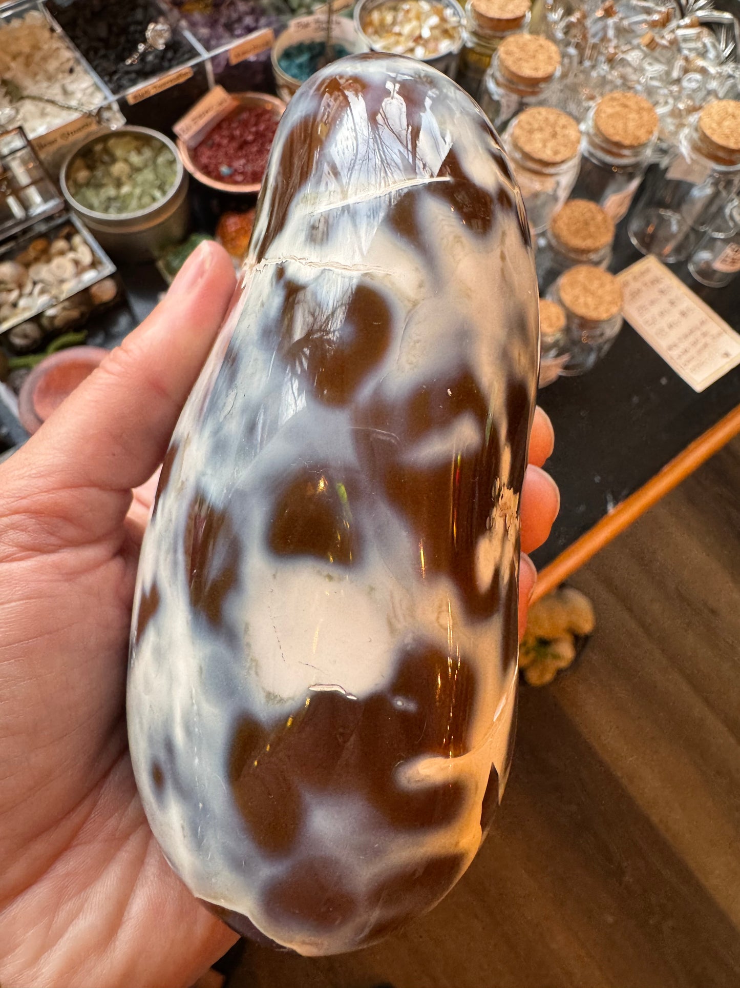 Carnelian Orca Agate Palm Stone 1.6 lb - Madagascar - Moon Room Shop and Wellness