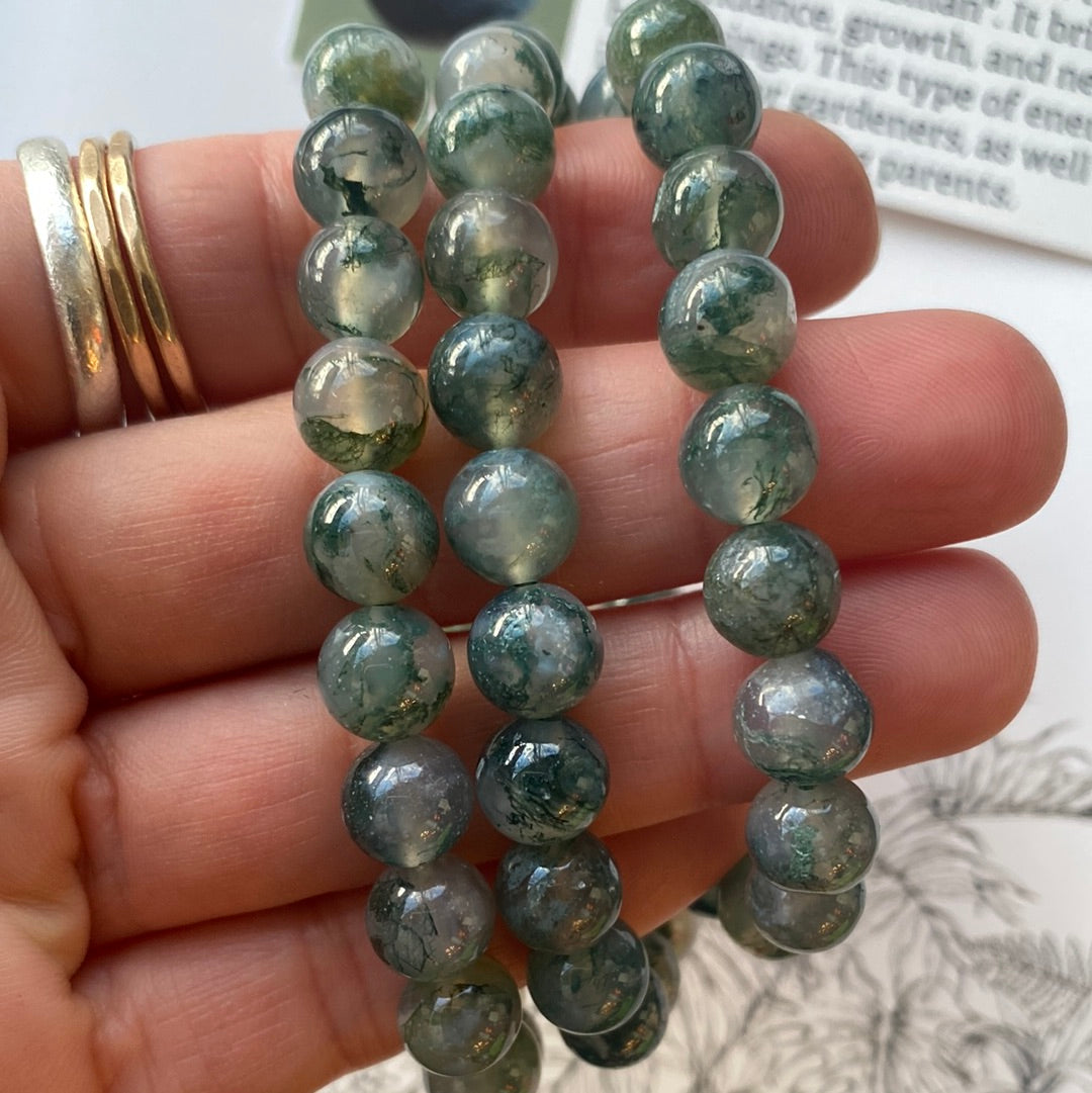 Moss Agate 8mm Stretch Bracelet - Moon Room Shop and Wellness