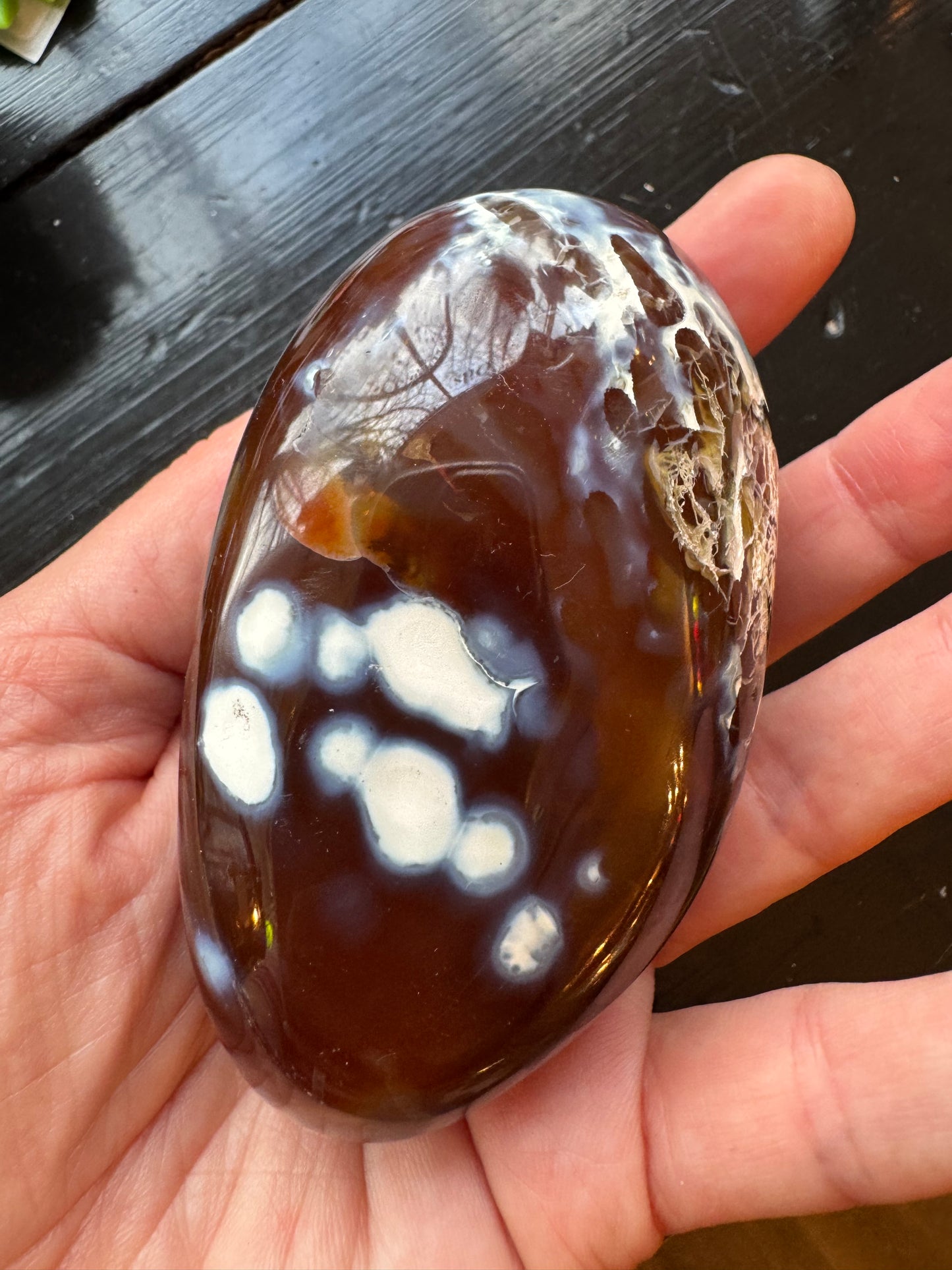 Carnelian Orca Agate Palm Stone 257 g - Madagascar - Moon Room Shop and Wellness