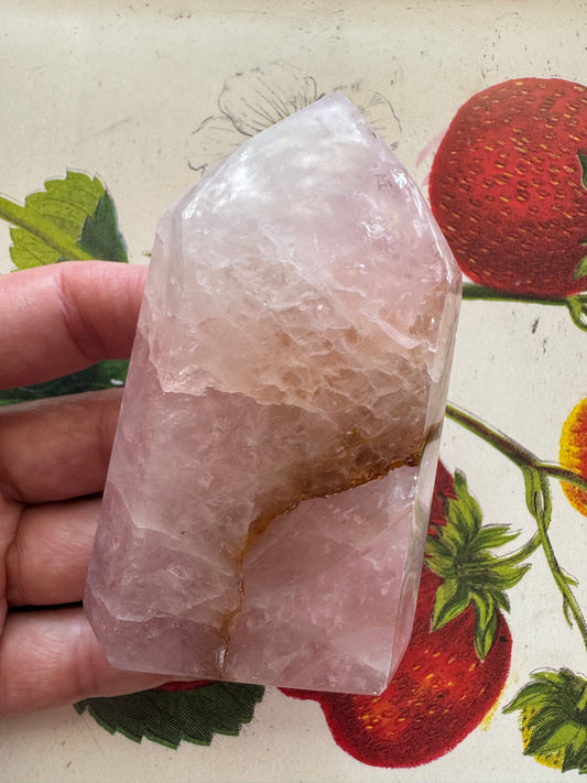 Rose Quartz with Golden Healer Tower 172 g - Brazilian Beauty! - Moon Room Shop and Wellness