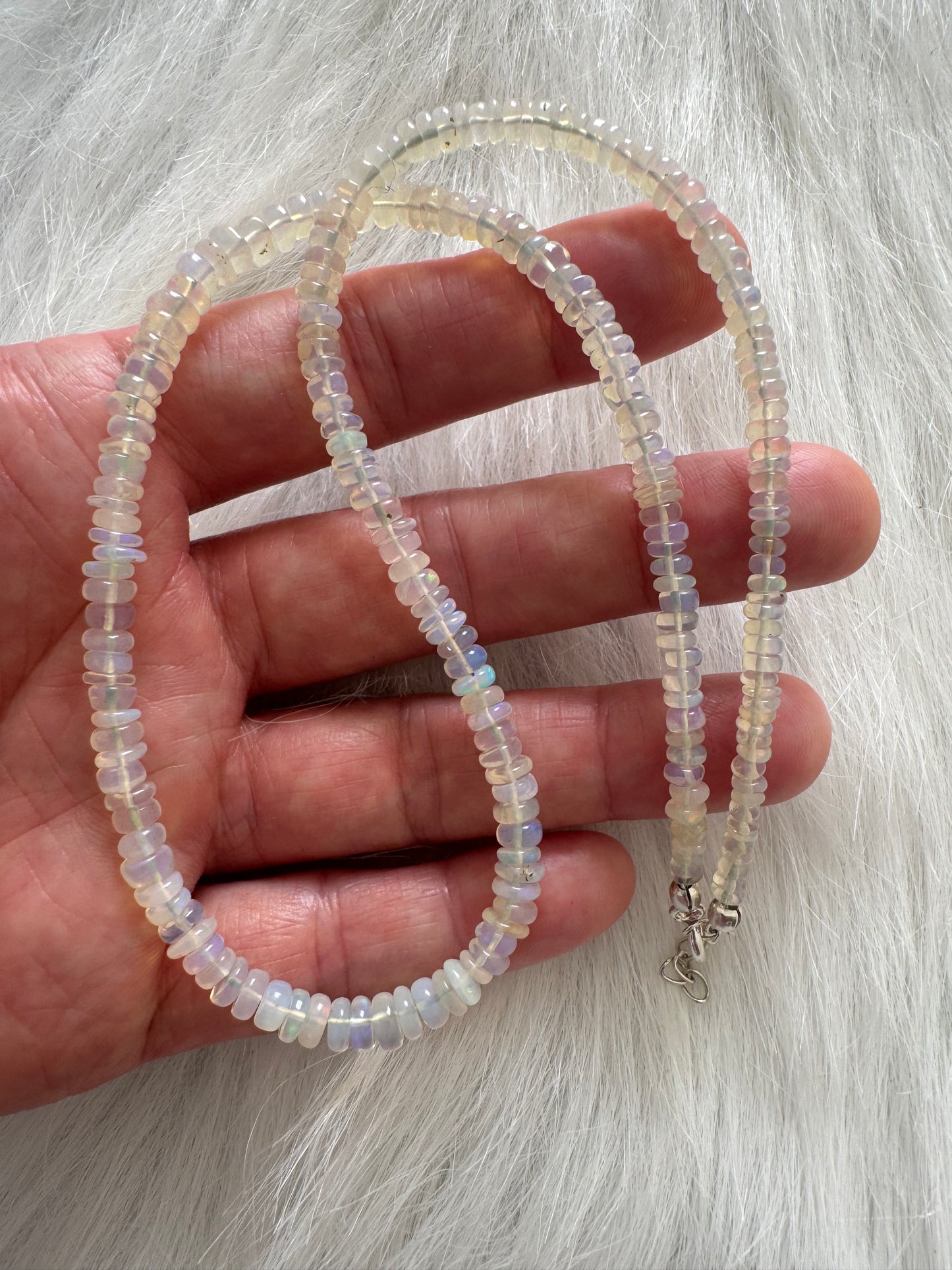 Ethiopian Opal Beaded 925 Sterling Silver Necklace - Beautiful!