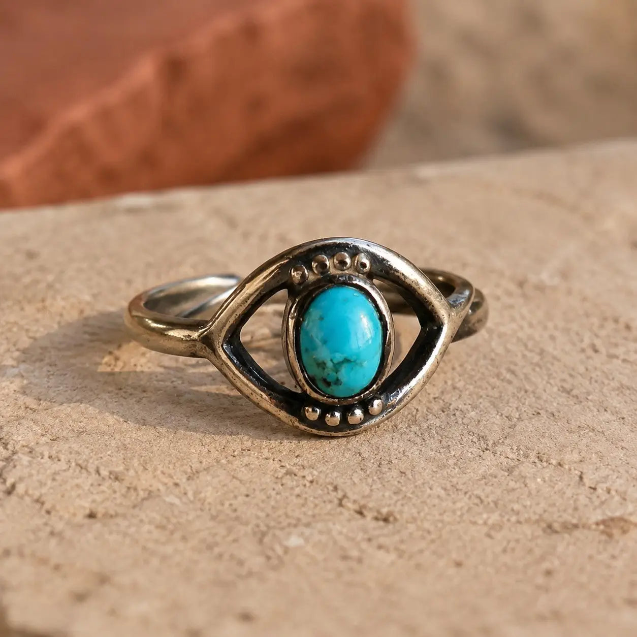 Evil Eye Turquoise Sterling Silver Ring Adjustable by Sowell Jewelry
