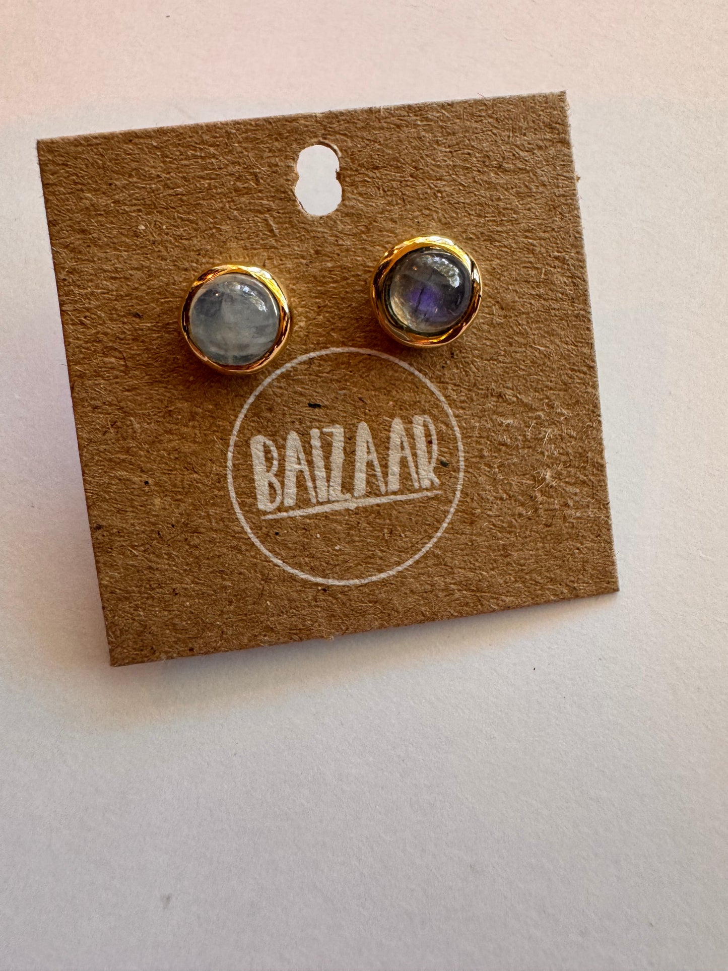 Moonstone Brass Stud Earrings