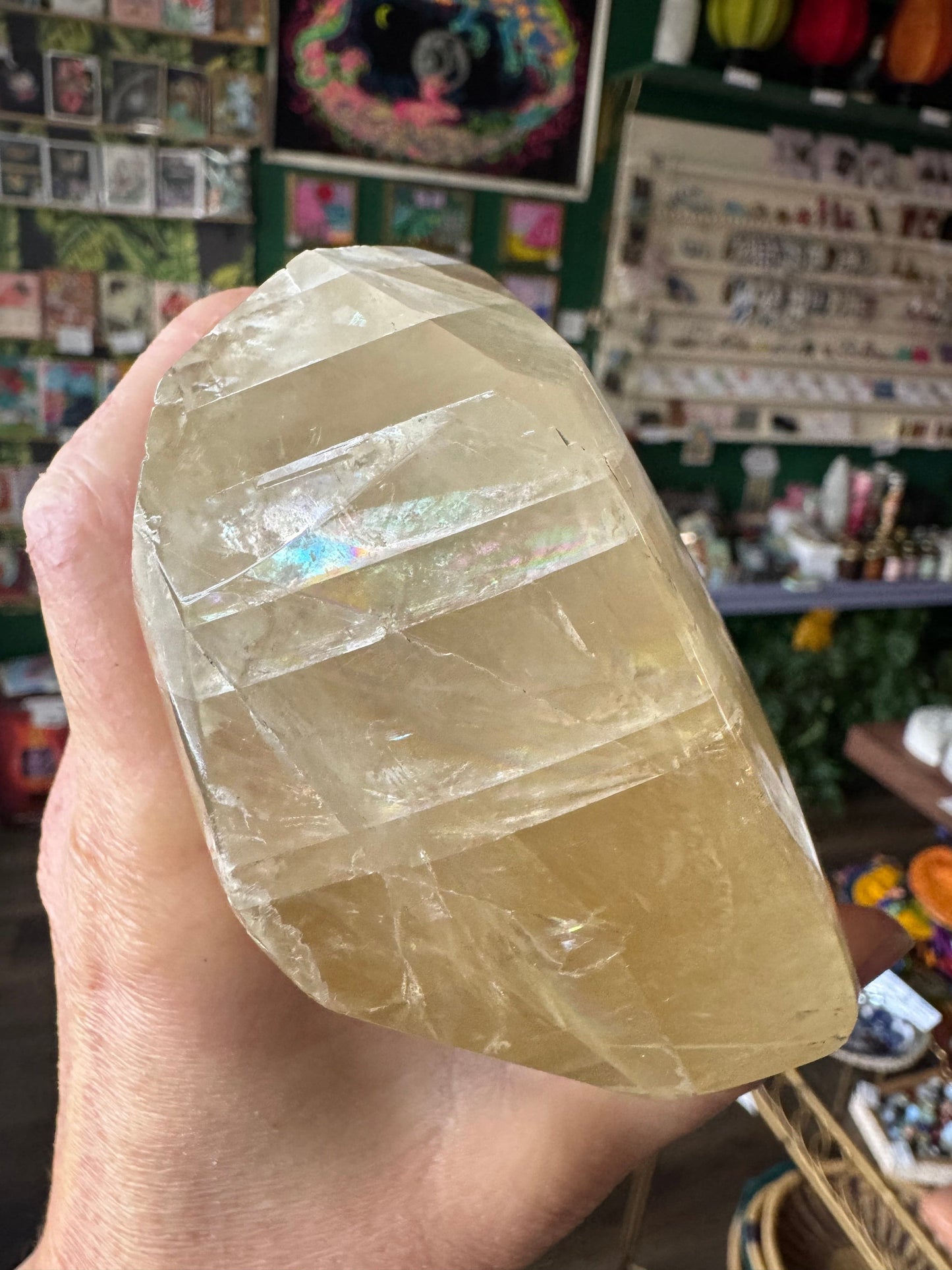 Yellow Optical Calcite Freeform 2.16 lb Packed with Rainbows! - Moon Room Shop and Wellness
