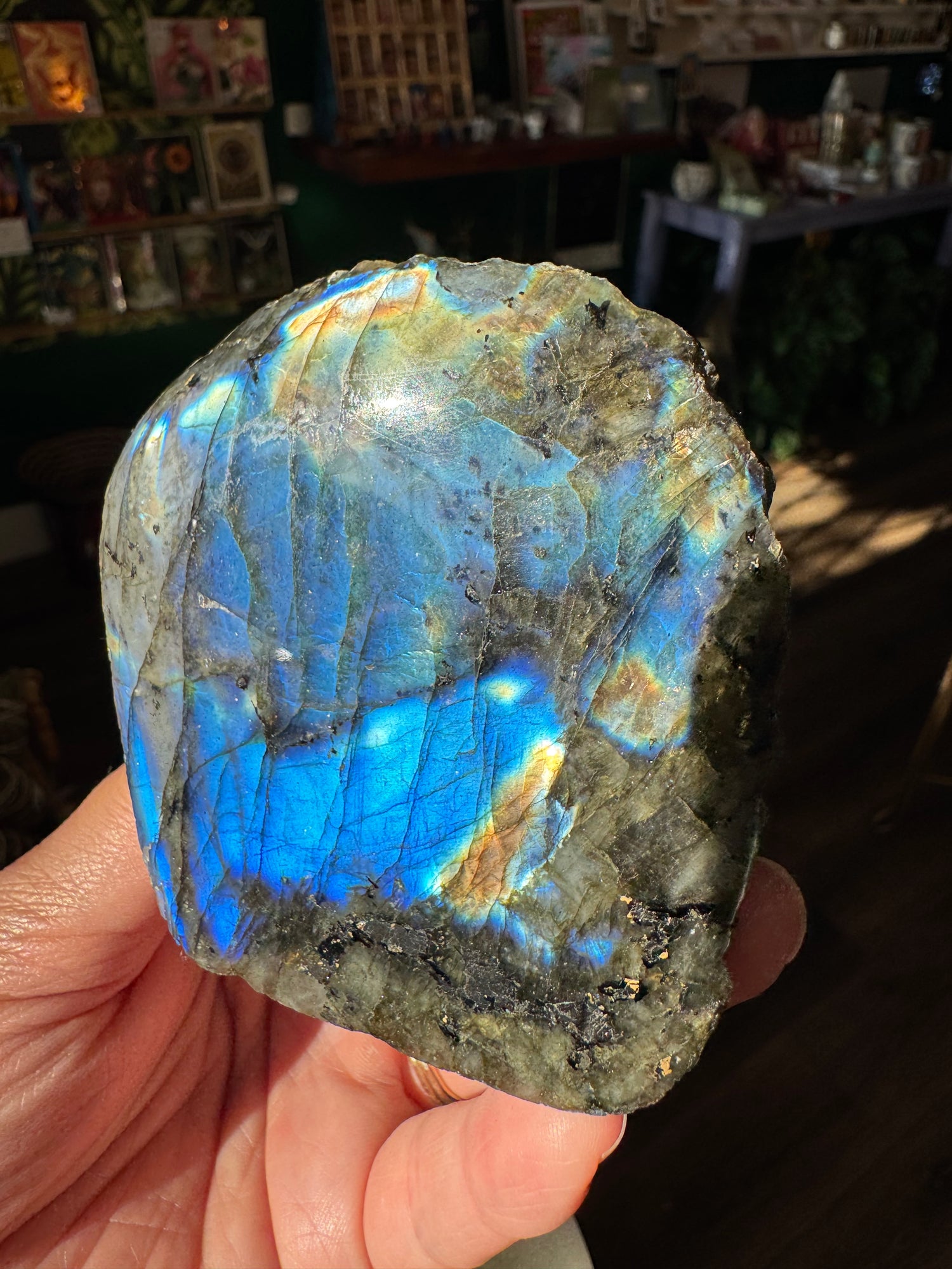 Labradorite Freeform w Natural Back 323 g - Madagascar - Moon Room Shop and Wellness