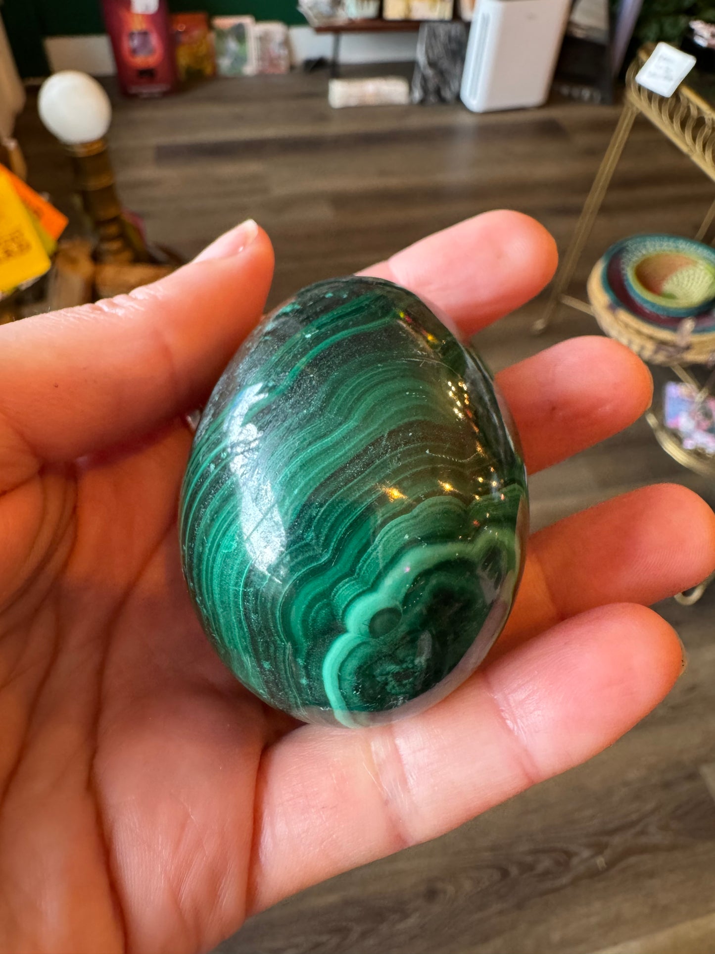 Malachite Egg with Stand 198 g Congo Beauty - Moon Room Shop and Wellness