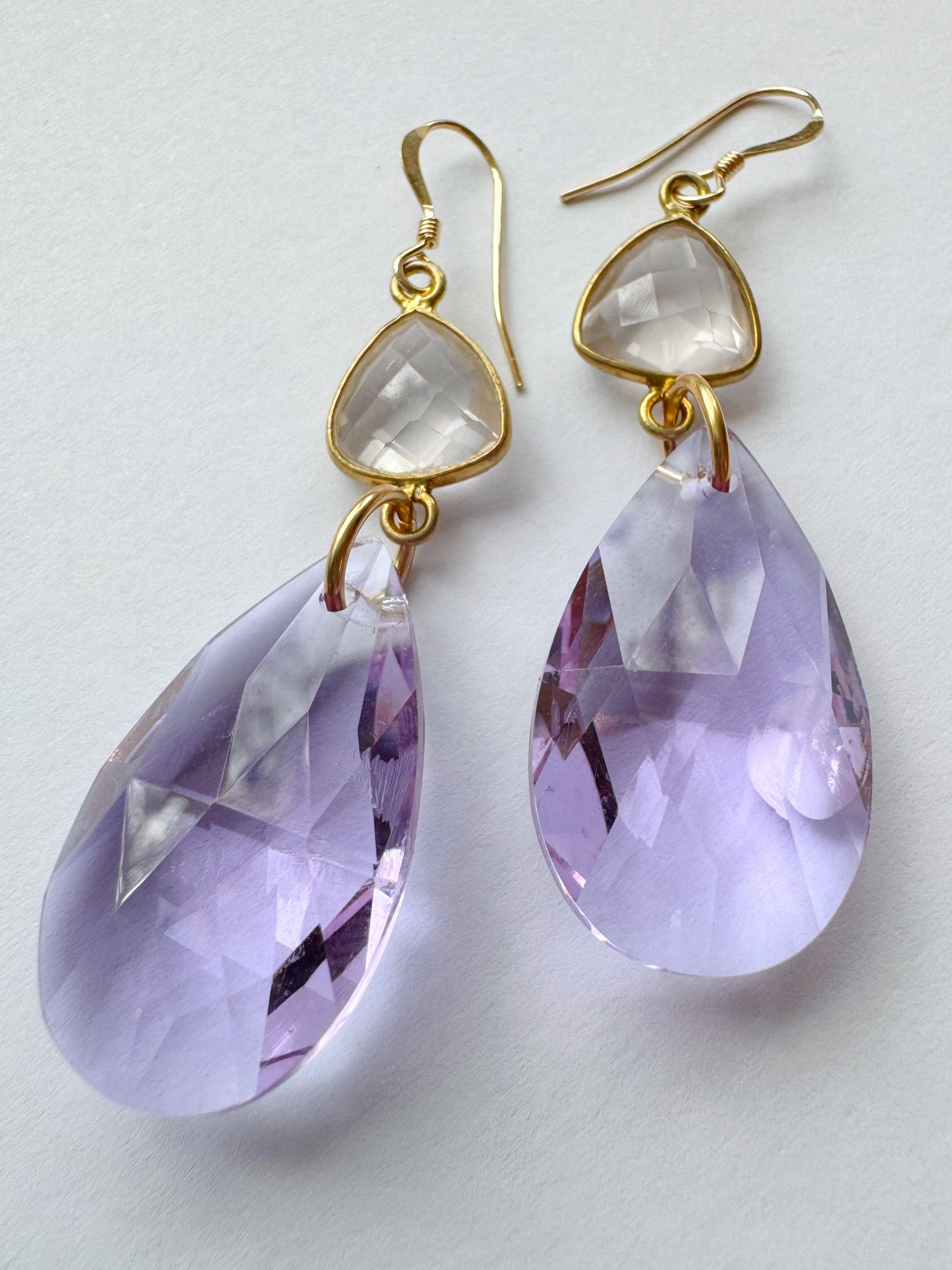 Rose Quartz + Purple Prism Drops Gold Fill Earrings - Moon Room Shop and Wellness