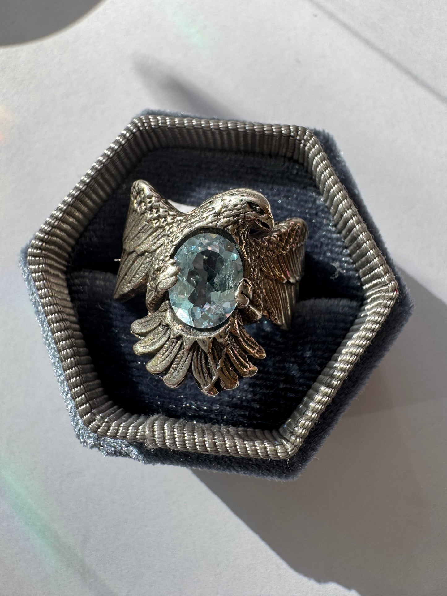 Blue Topaz Eagle Sterling Silver Ring Size 8.5 - Moon Room Shop and Wellness