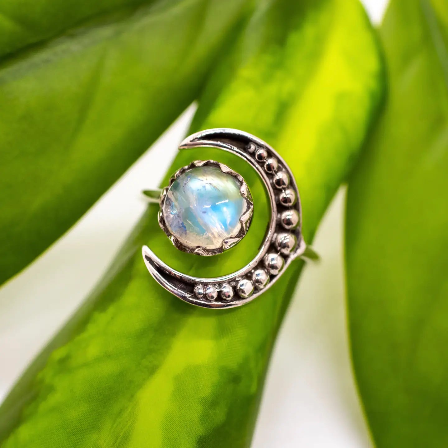 Moonstone Full Moon Sterling Silver Ring Sizes 6,7,9 - Moon Room Shop and Wellness