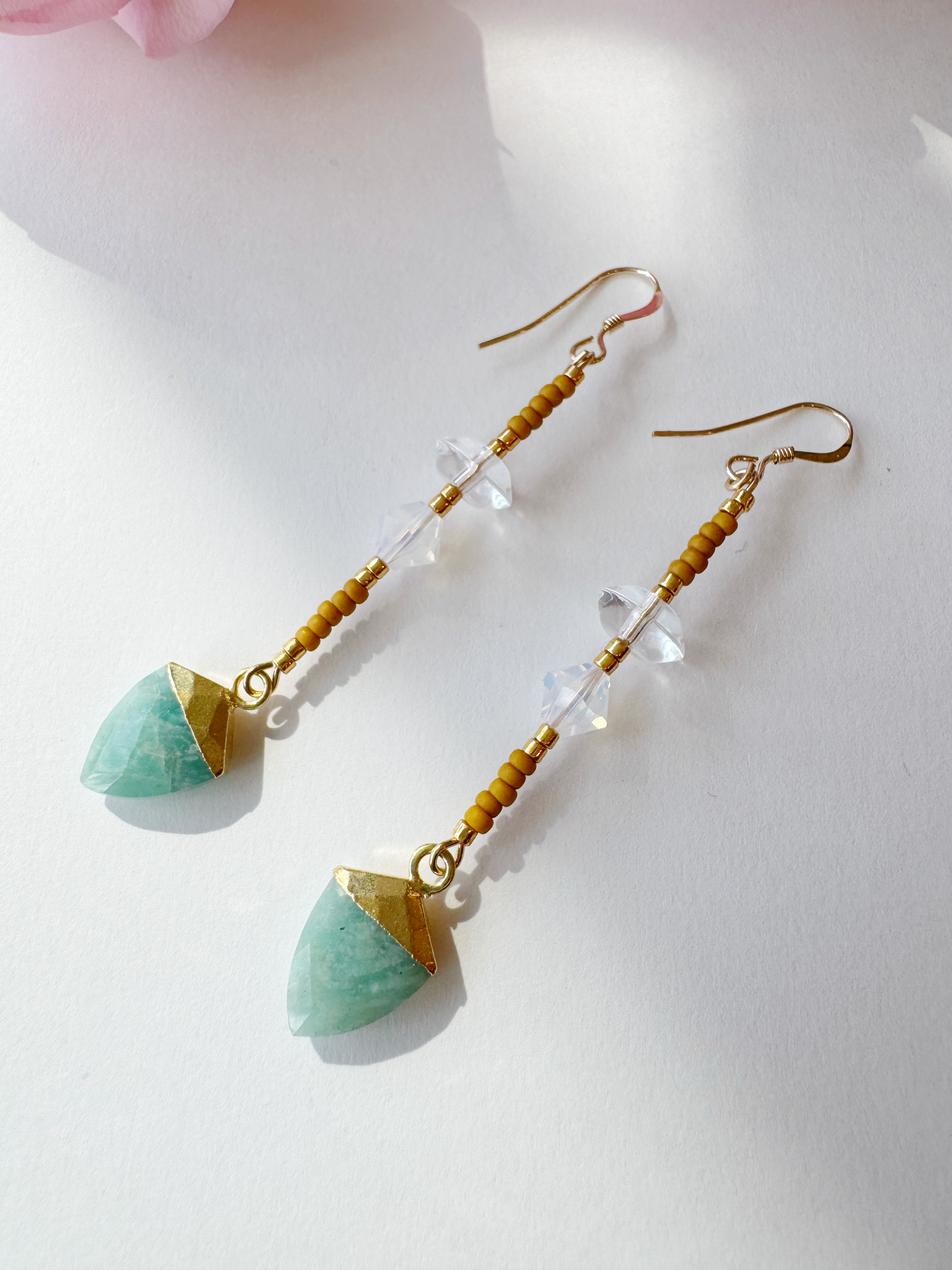 Amazonite + Quartz + Swarovski Crystal Handmade Gold Fill Drop Gemstone Earrings - Moon Room Shop and Wellness