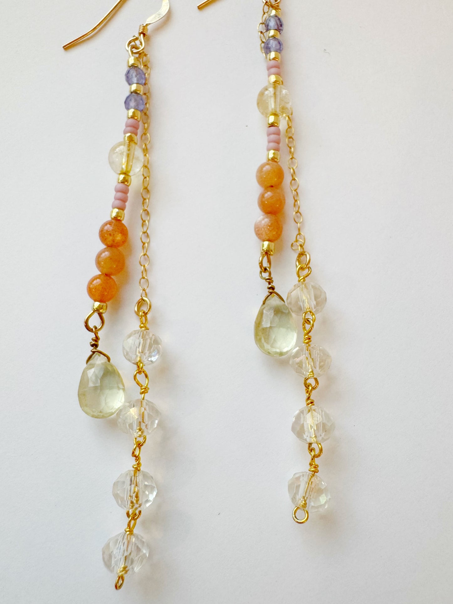 Lemon Quartz Sunstone Citrine Tanzanite Handmade Earrings - Moon Room Shop and Wellness