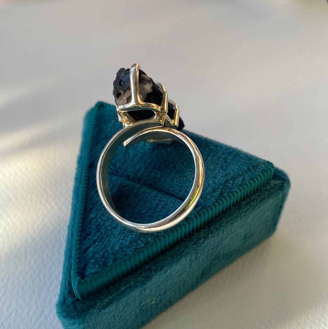Raw Black Tourmaline Sterling Silver Adjustable Ring - Moon Room Shop and Wellness