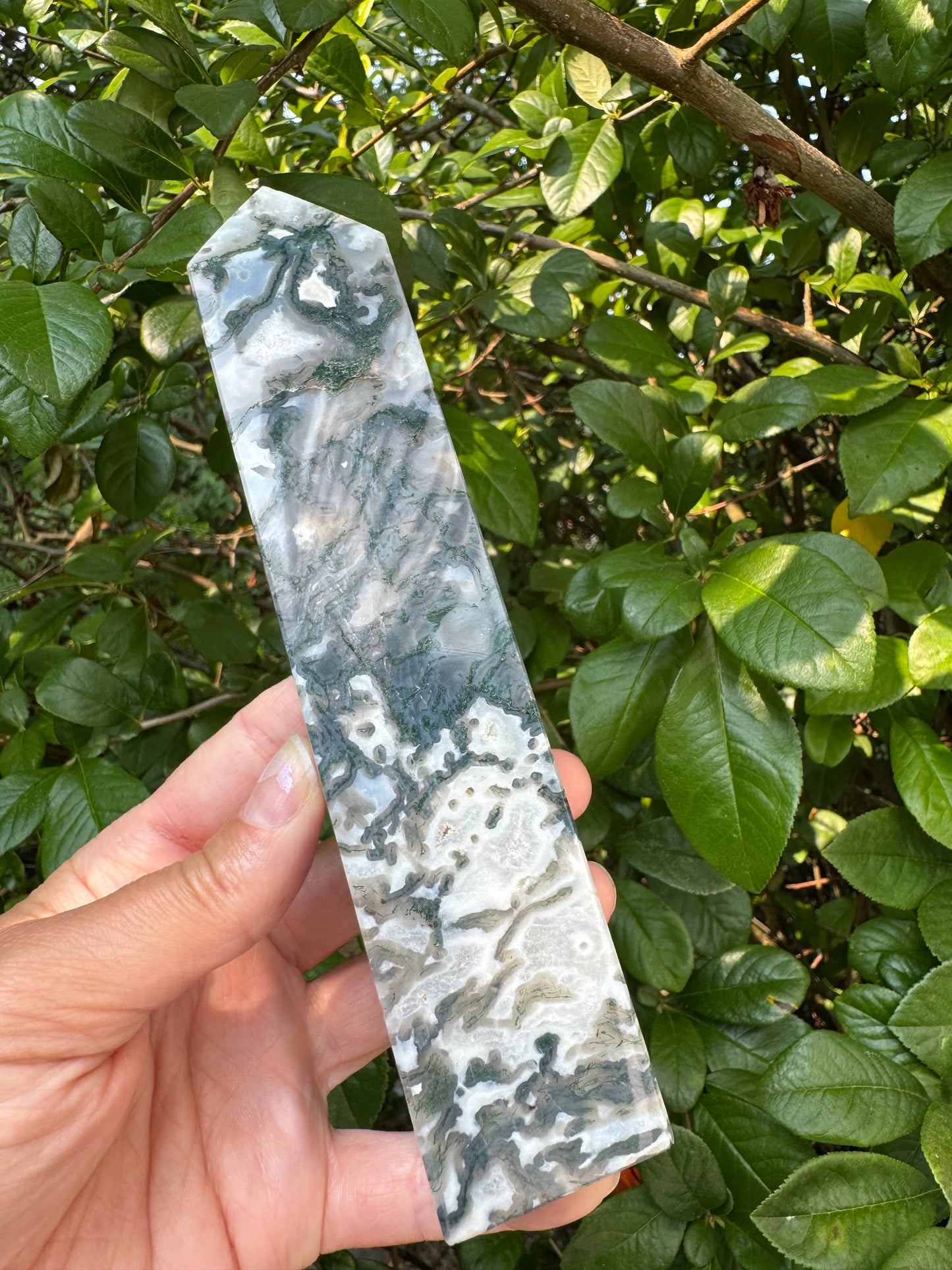 Moss Agate Tower 392 g - Moon Room Shop and Wellness
