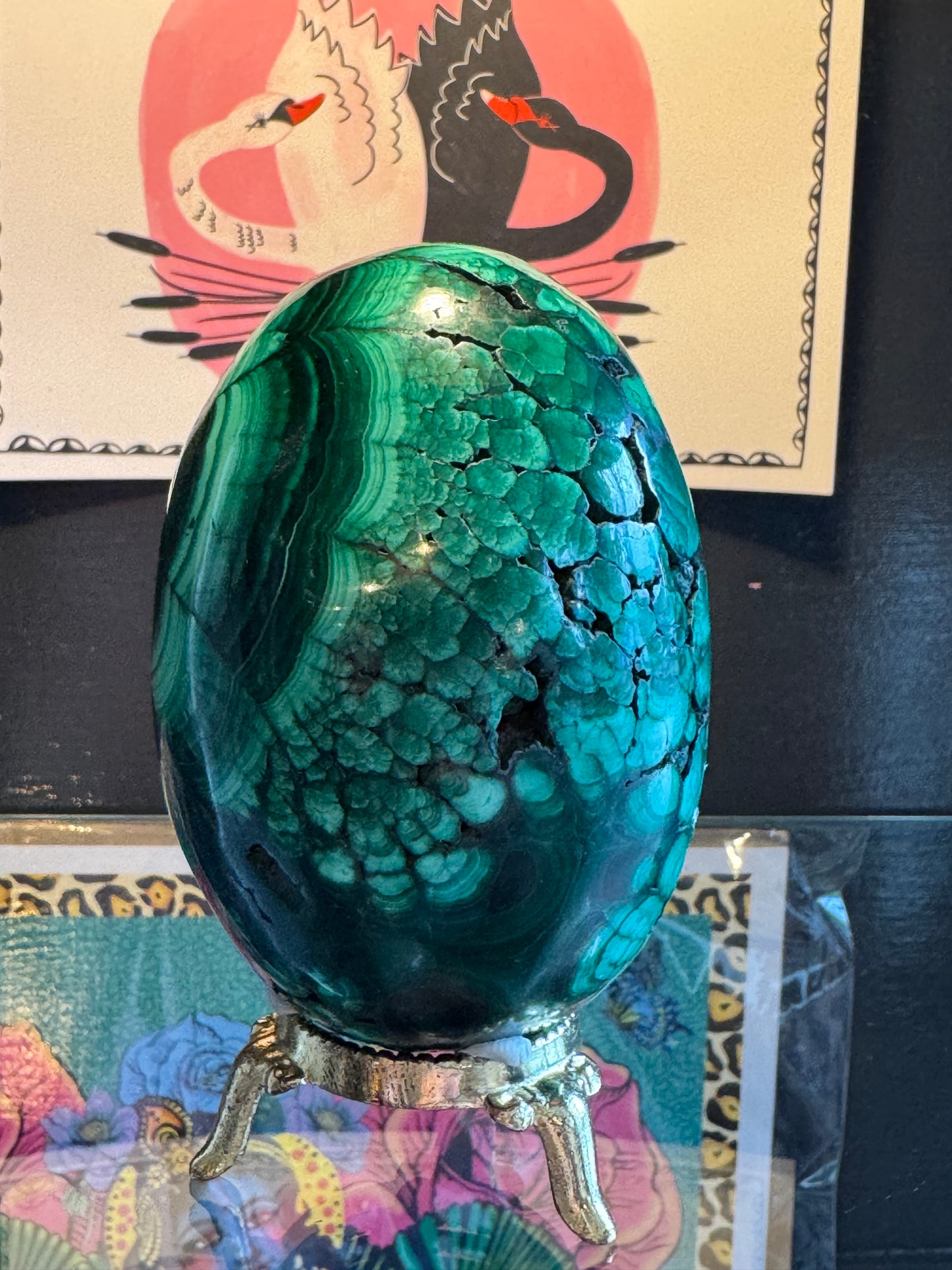 Malachite Egg with Stand 1.2 lb Congo Beauty - Moon Room Shop and Wellness