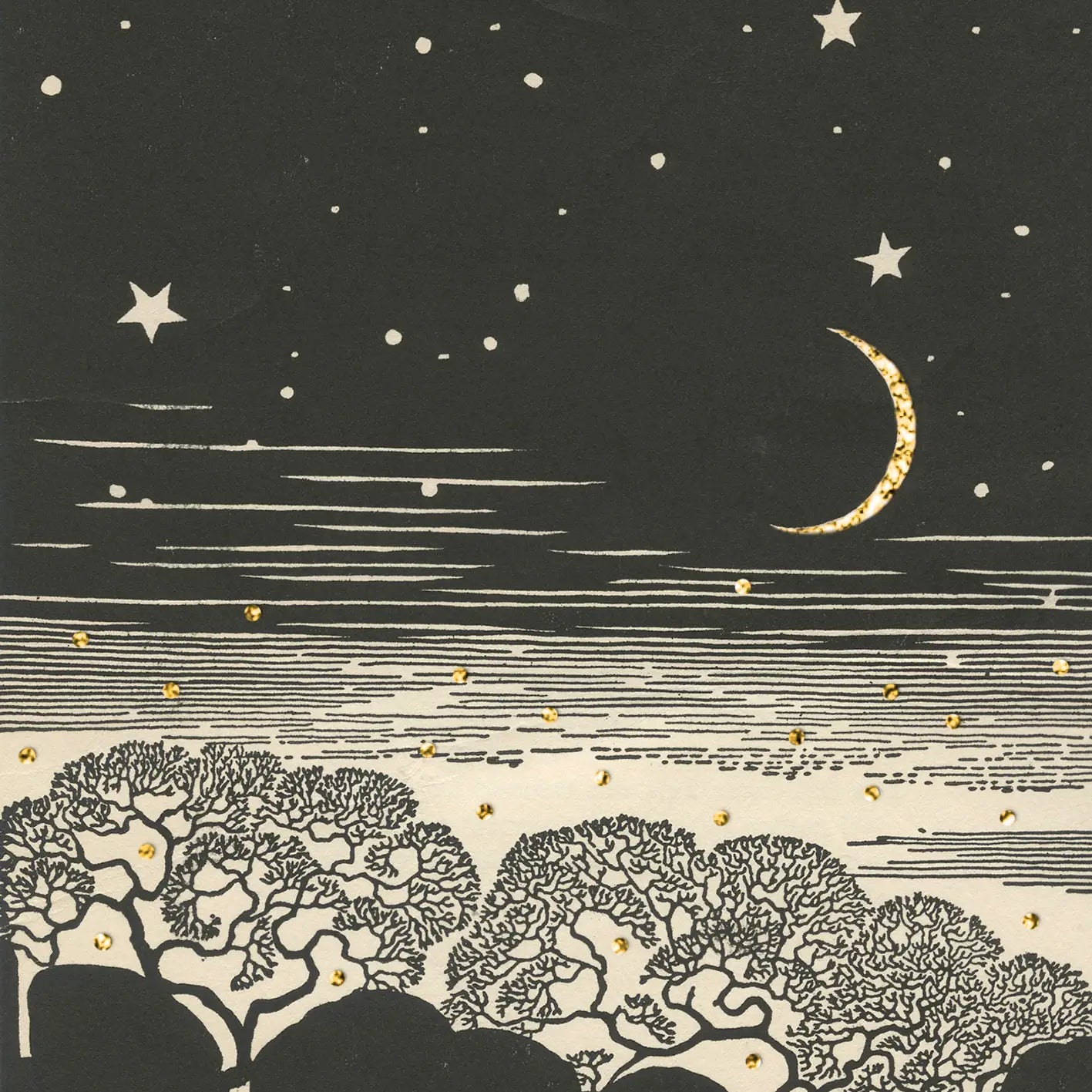 Night Sky Hand Glittered Greeting Card- Blank - Moon Room Shop and Wellness